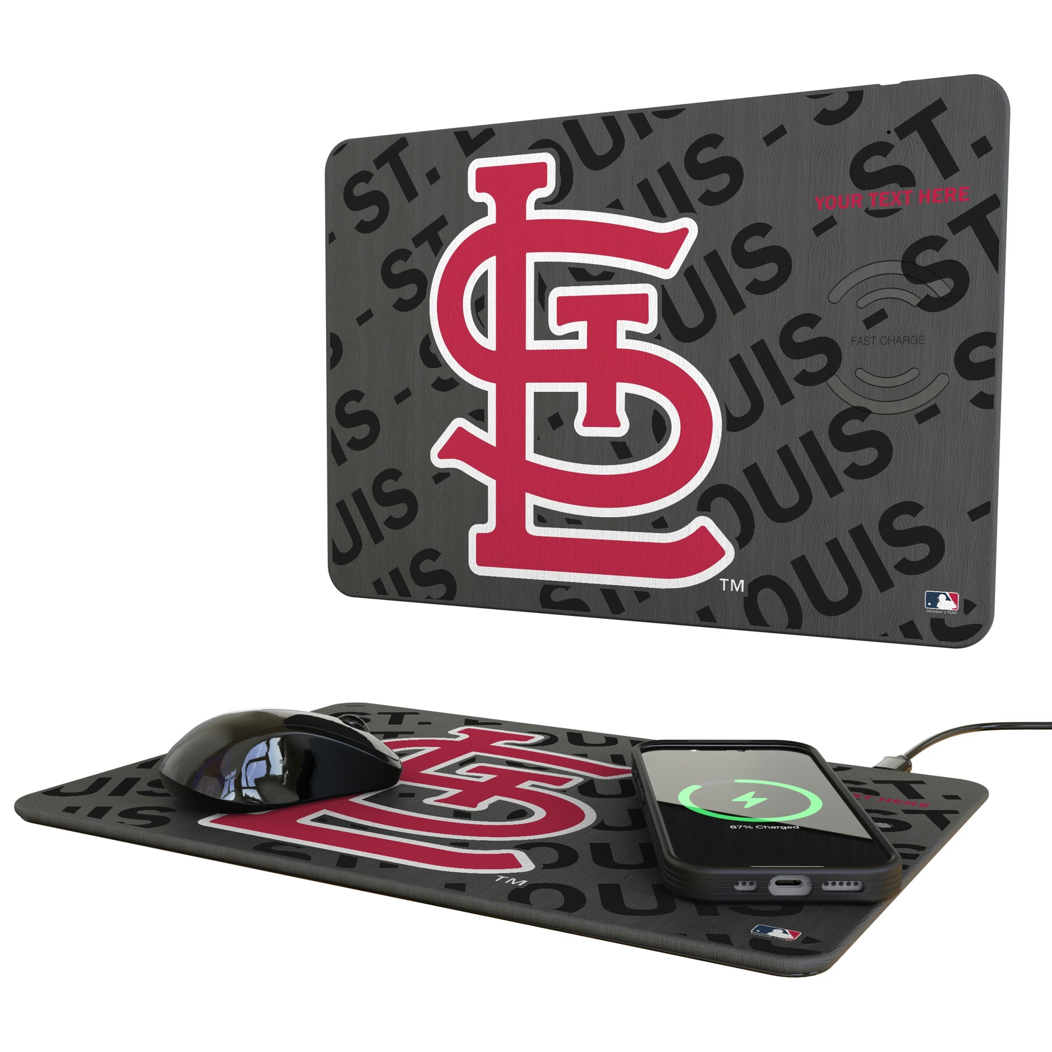 St Louis Cardinals Personalized Tilt 15-Watt Wireless Charger and Mouse Pad