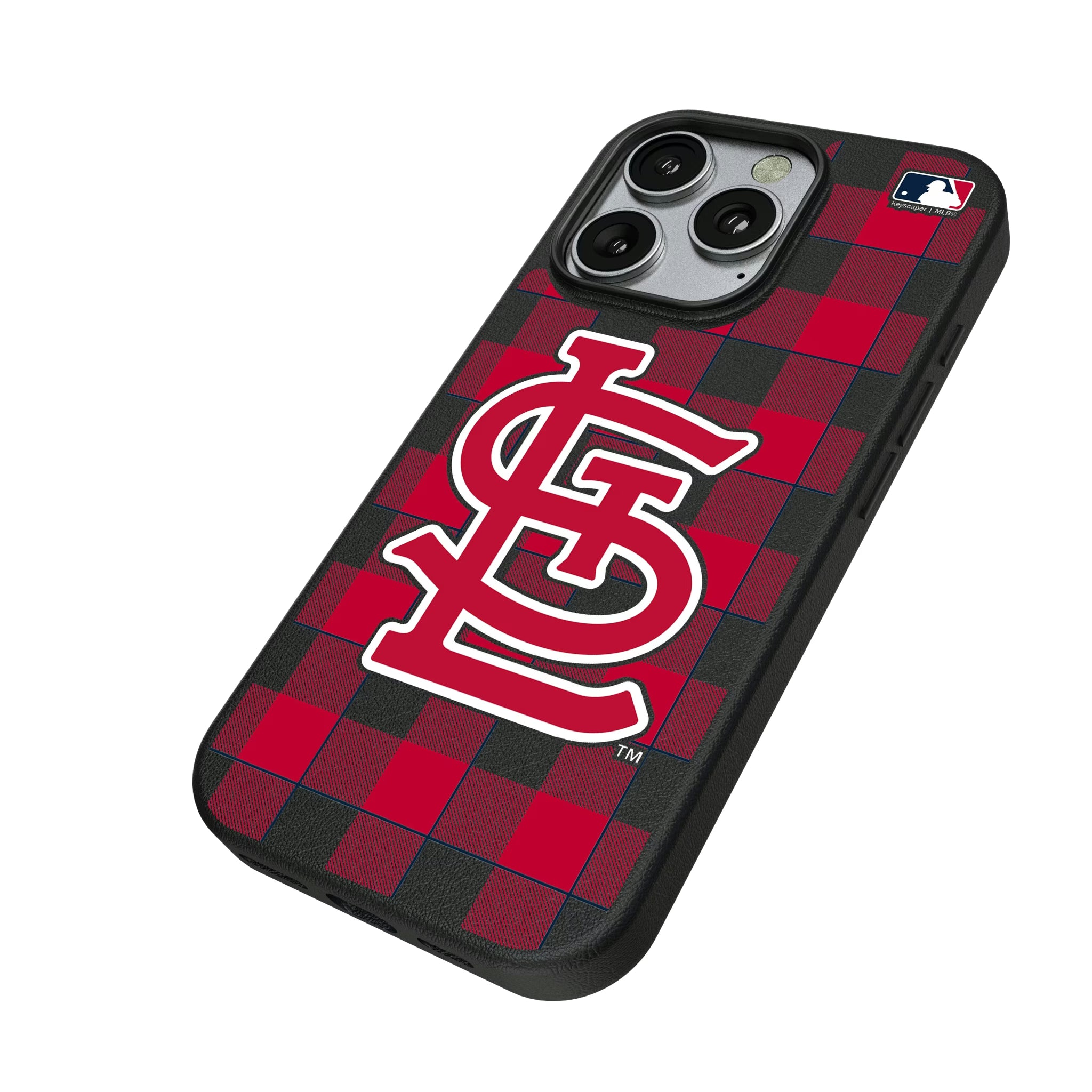 St Louis Cardinals Plaid iPhone MagSafe Compatible Phone Case for Apple iPhone - Isometric View