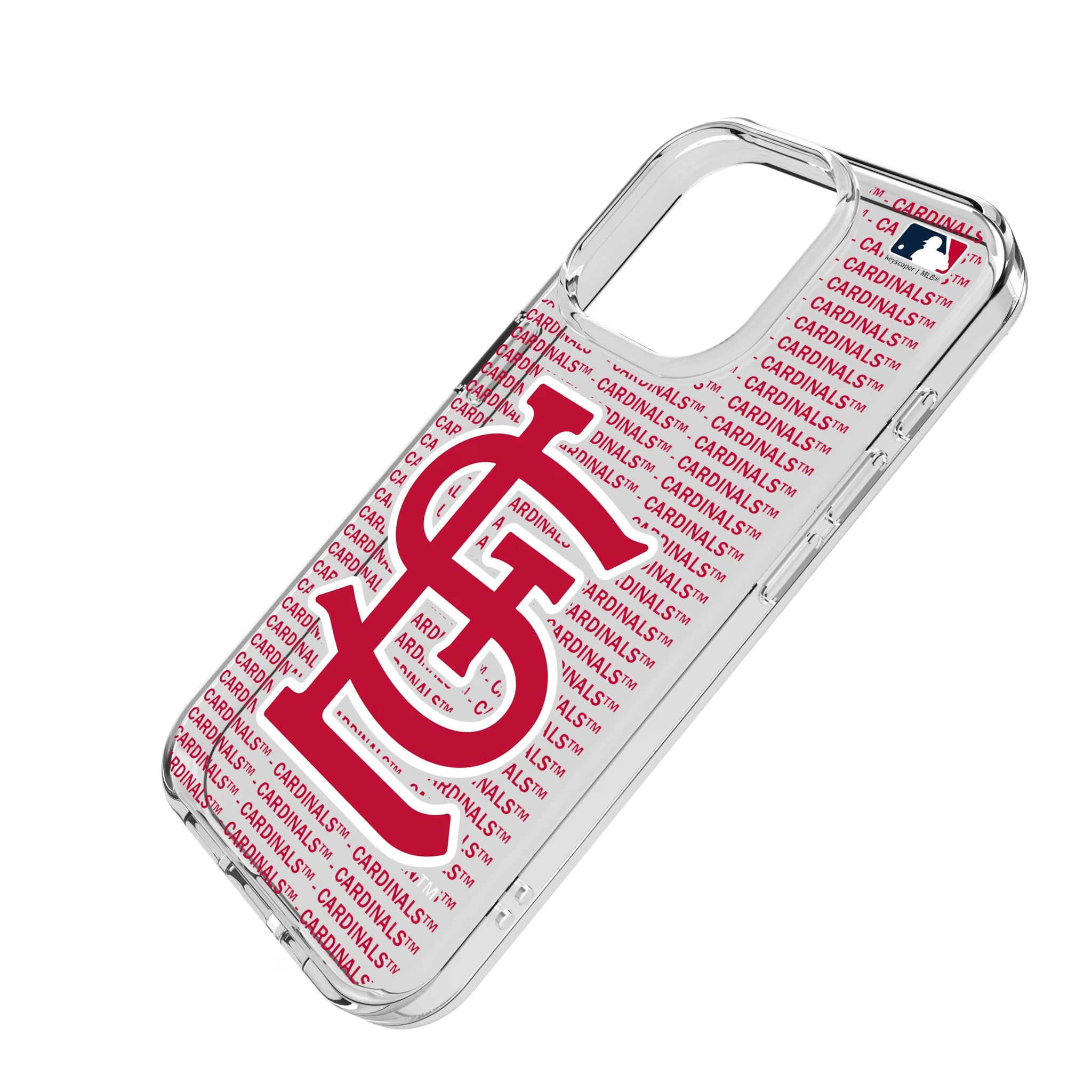 St Louis Cardinals Text Backdrop iPhone Clear Phone Case for Apple iPhone - Isometric View
