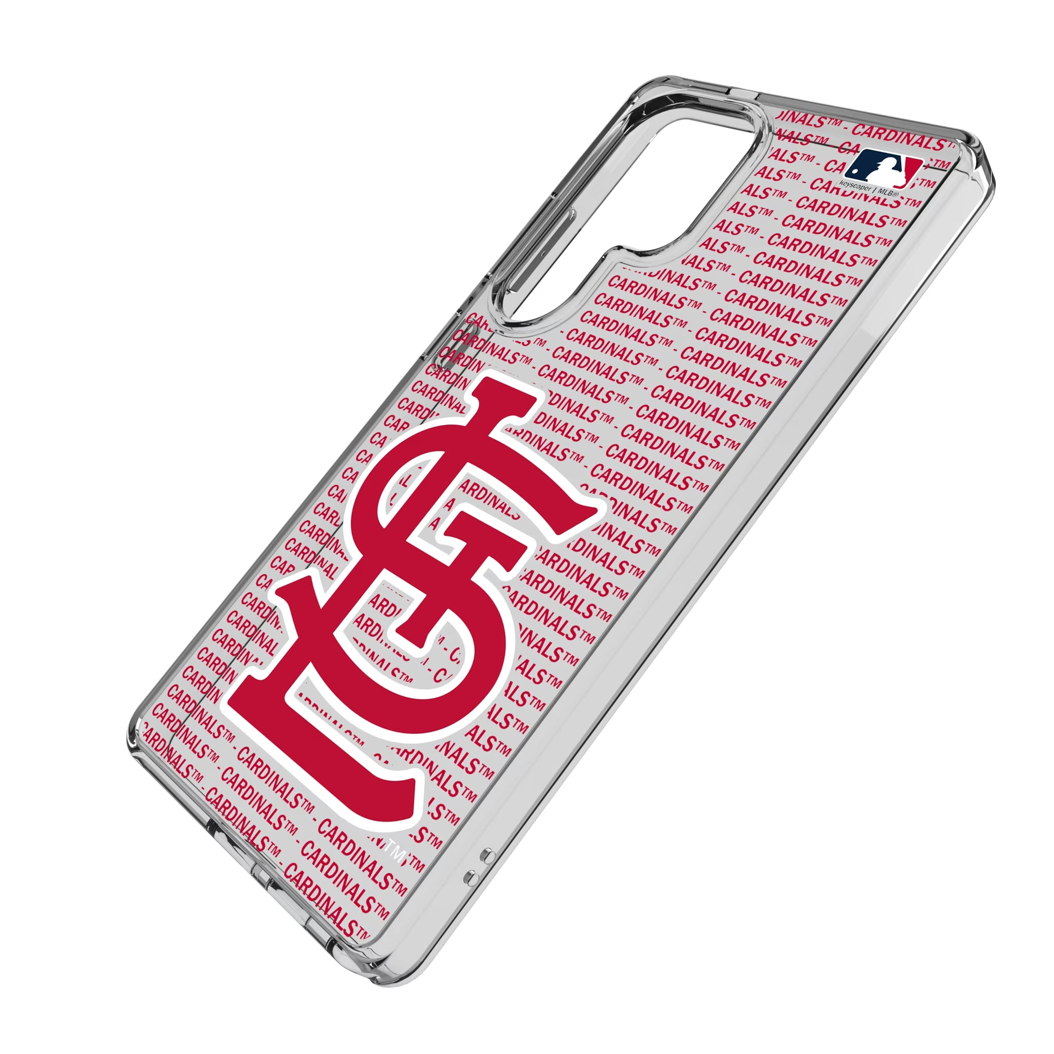 St Louis Cardinals Text Backdrop Galaxy Clear Phone Case for Samsung Galaxy - Isometric View