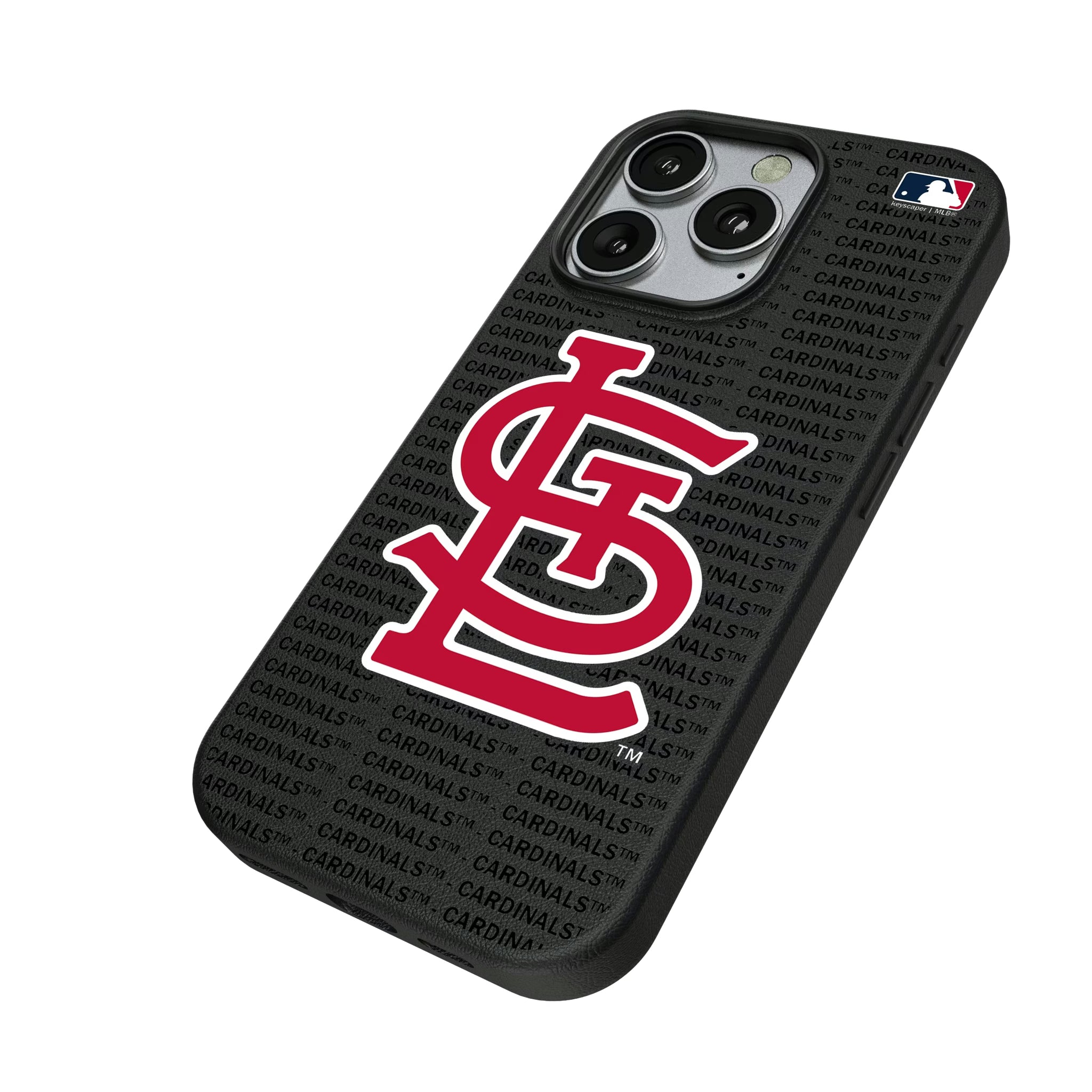 St Louis Cardinals Text Backdrop iPhone MagSafe Compatible Phone Case for Apple iPhone - Isometric View