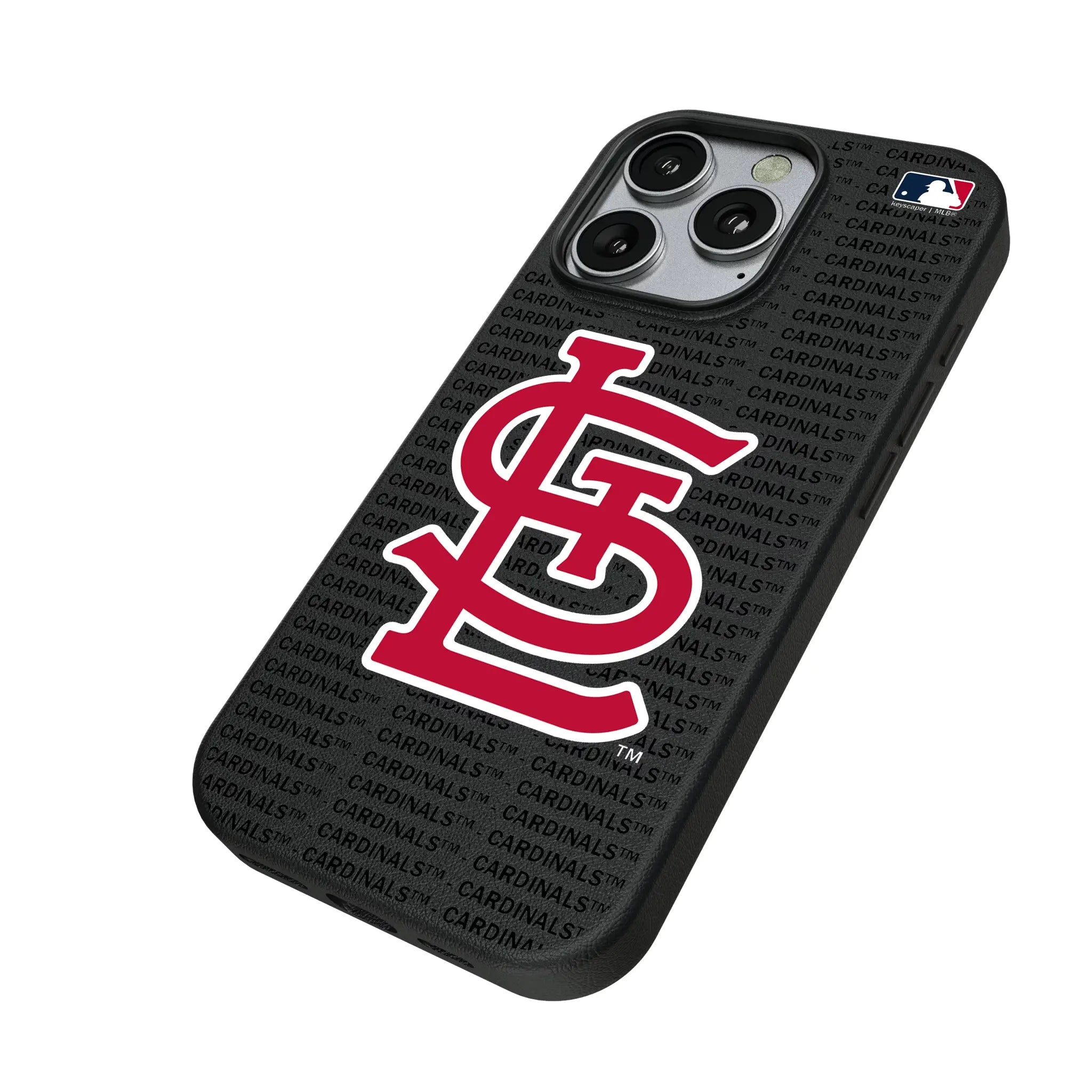 St Louis Cardinals Text Backdrop iPhone MagSafe Compatible Phone Case for Apple iPhone - Isometric View