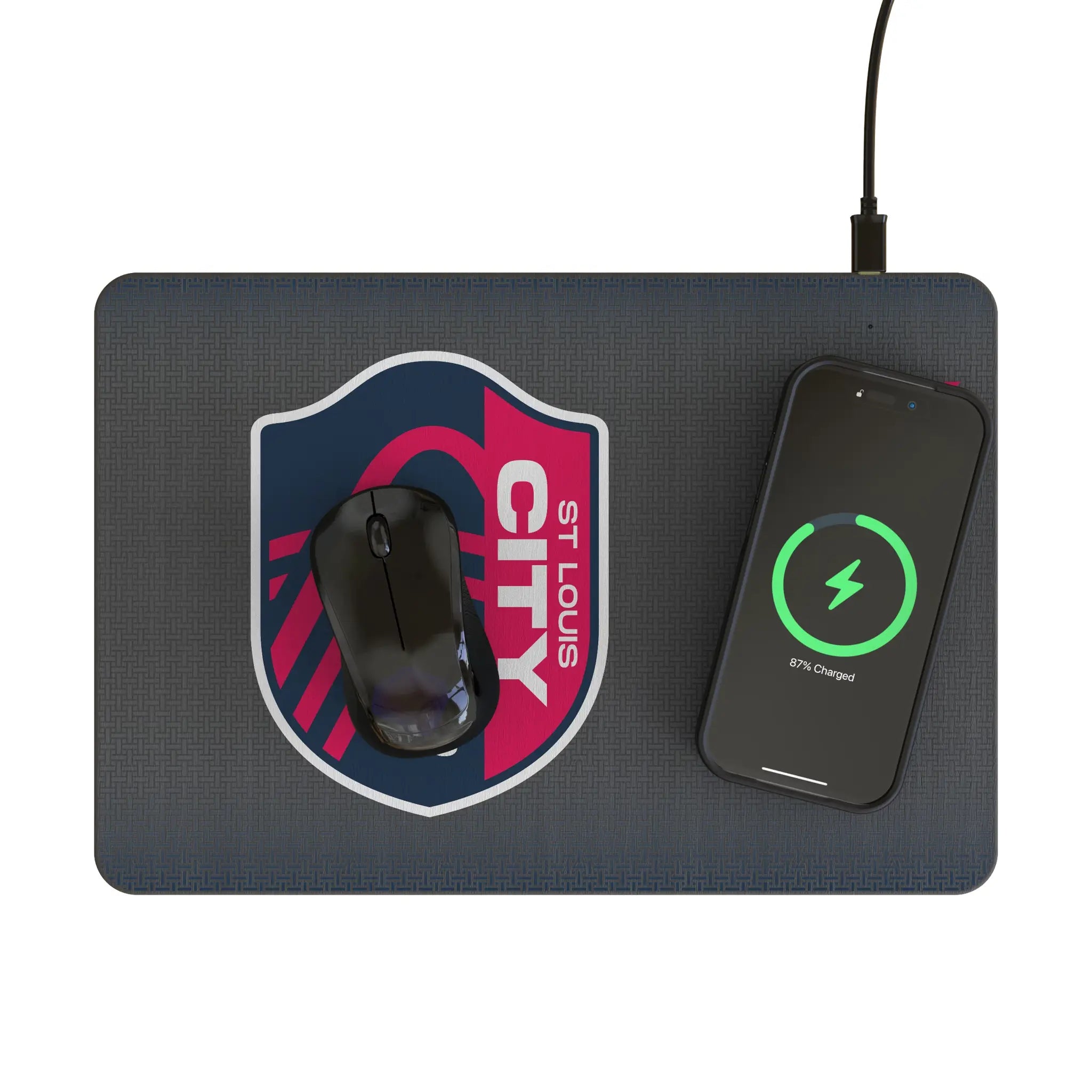 St. Louis CITY SC Linen 15-Watt Wireless Charger and Mouse Pad - Lifestyle