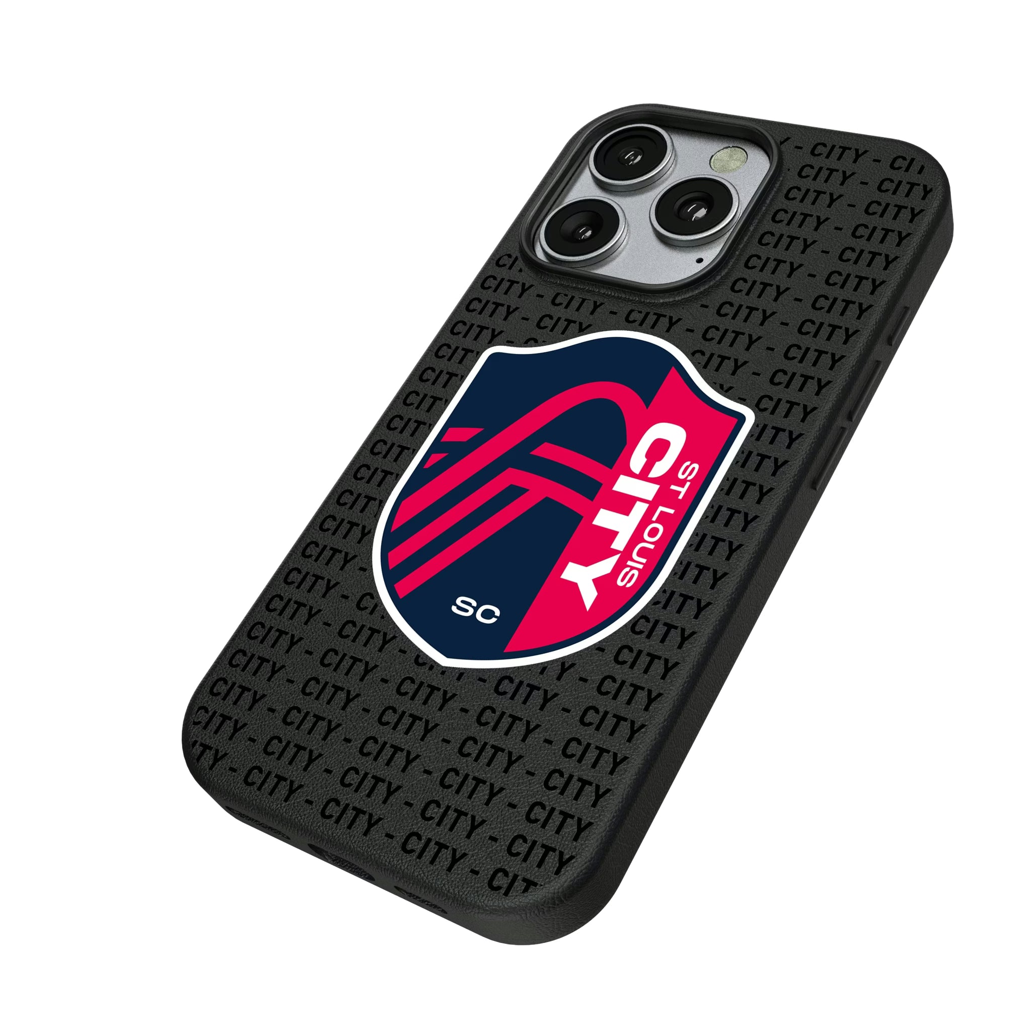 St. Louis CITY SC Text Backdrop iPhone MagSafe Compatible Phone Case for Apple iPhone - Isometric View