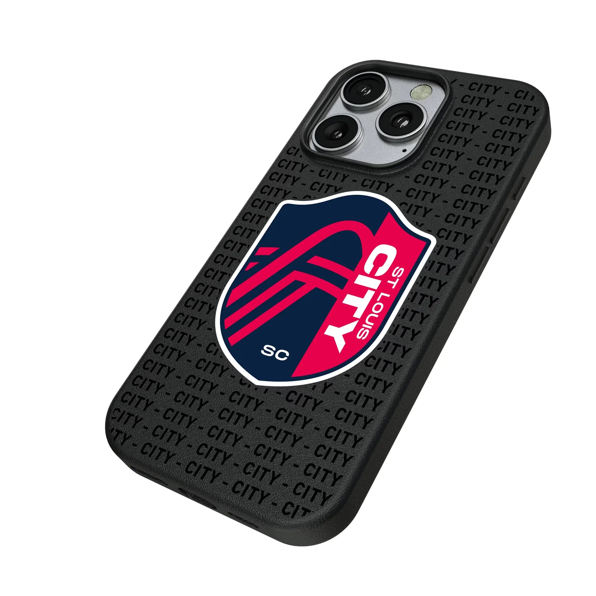 St. Louis CITY SC Text Backdrop iPhone MagSafe Compatible Phone Case for Apple iPhone - Isometric View