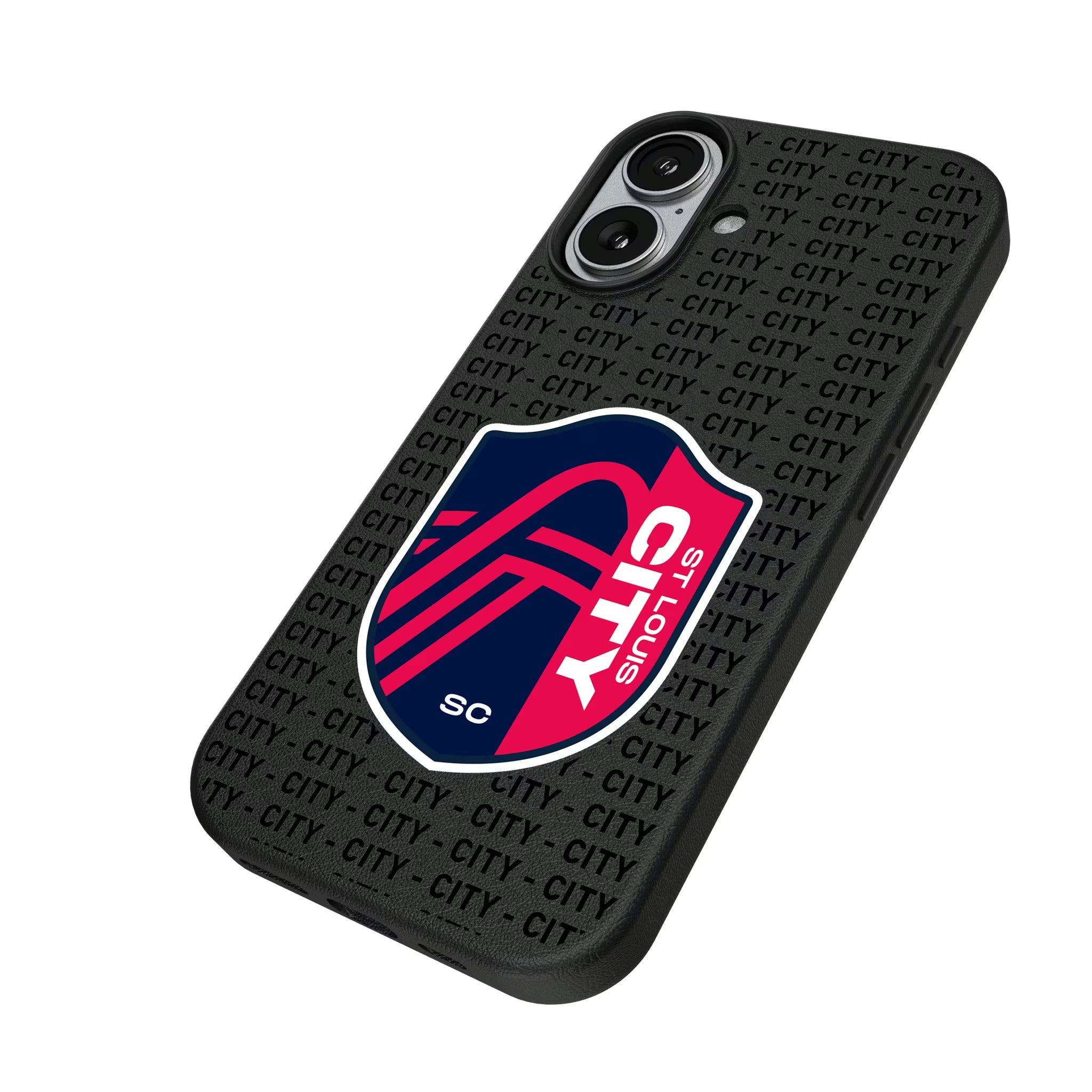 St. Louis CITY SC Text Backdrop iPhone MagSafe Compatible Phone Case for Apple iPhone - Isometric View#Device_iPhone 17