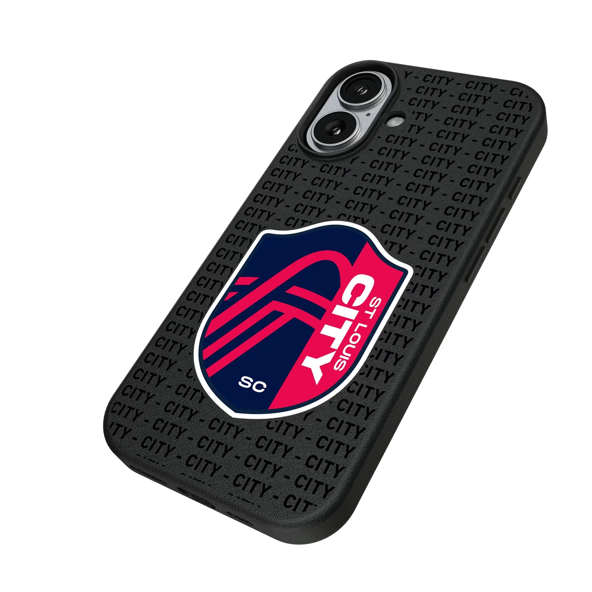 St. Louis CITY SC Text Backdrop iPhone MagSafe Compatible Phone Case for Apple iPhone - Isometric View#Device_iPhone 17