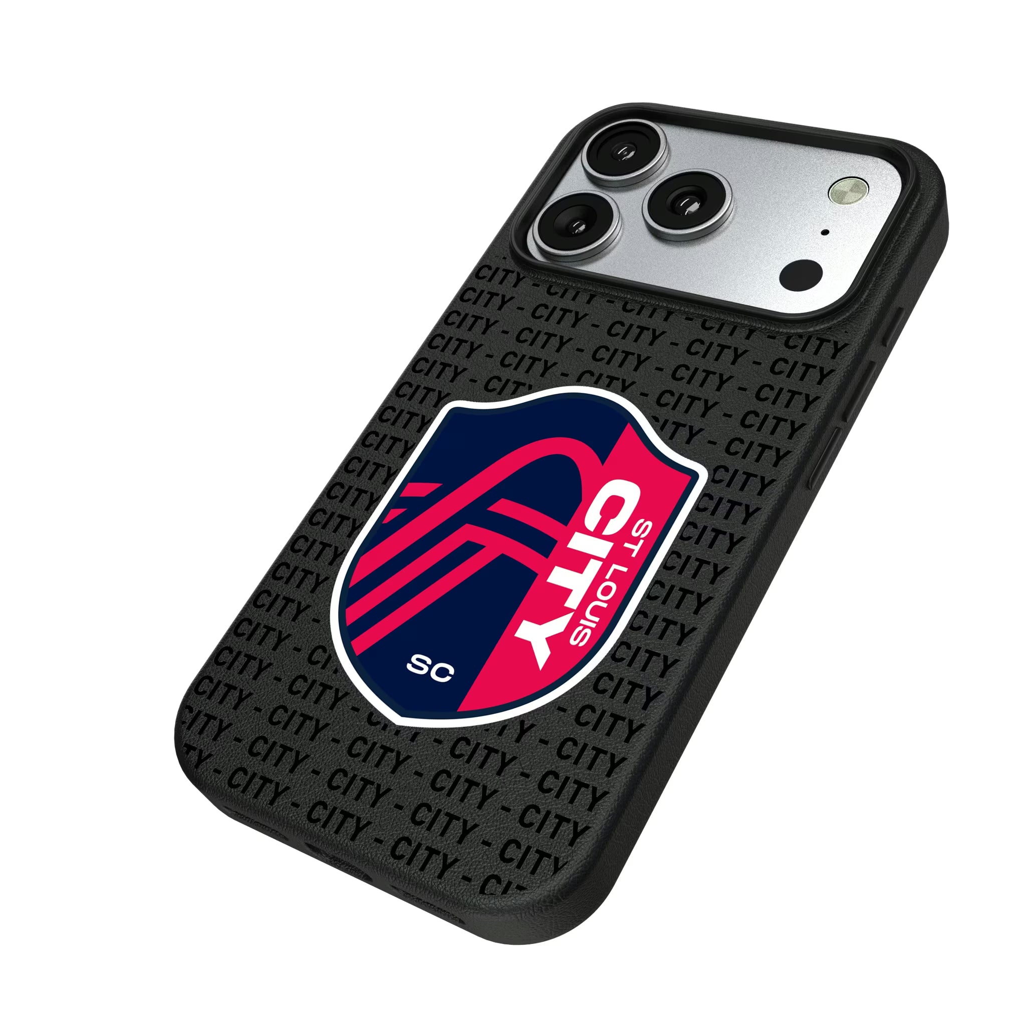 St. Louis CITY SC Text Backdrop iPhone MagSafe Compatible Phone Case for Apple iPhone - Isometric View#Device_iPhone 17 Pro
