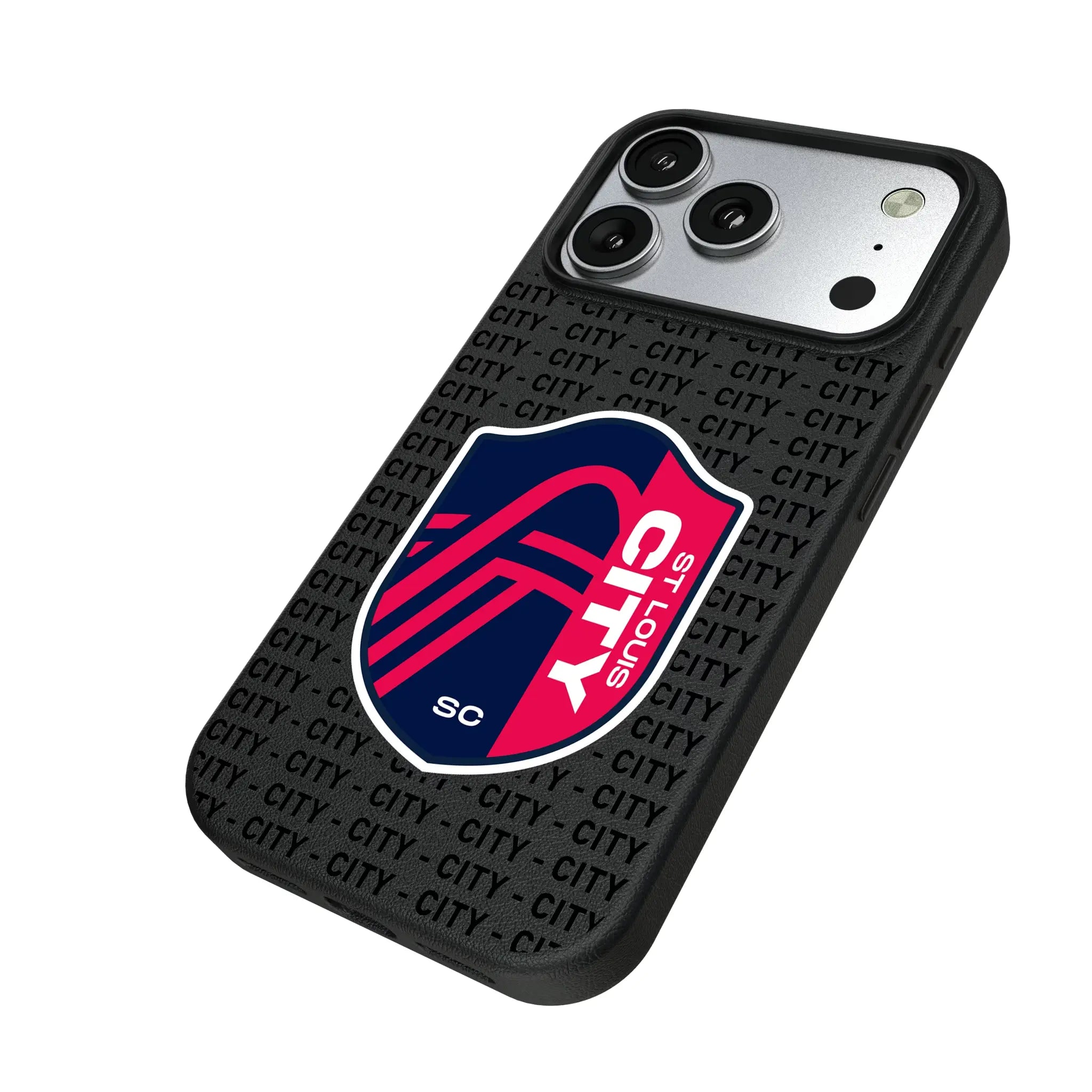 St. Louis CITY SC Text Backdrop iPhone MagSafe Compatible Phone Case for Apple iPhone - Isometric View#Device_iPhone 17 Pro