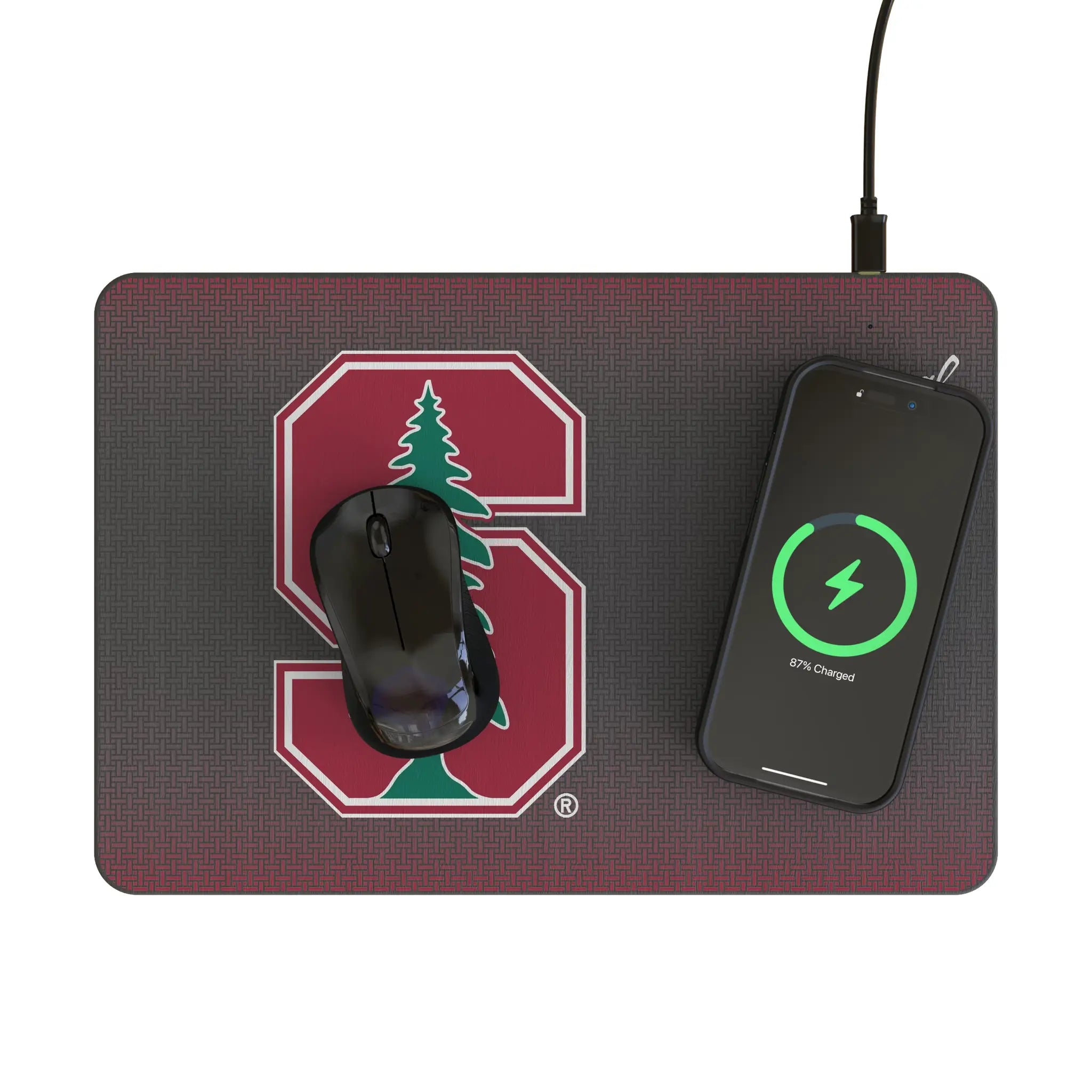Stanford University Cardinal Linen 15-Watt Wireless Charger and Mouse Pad - Lifestyle