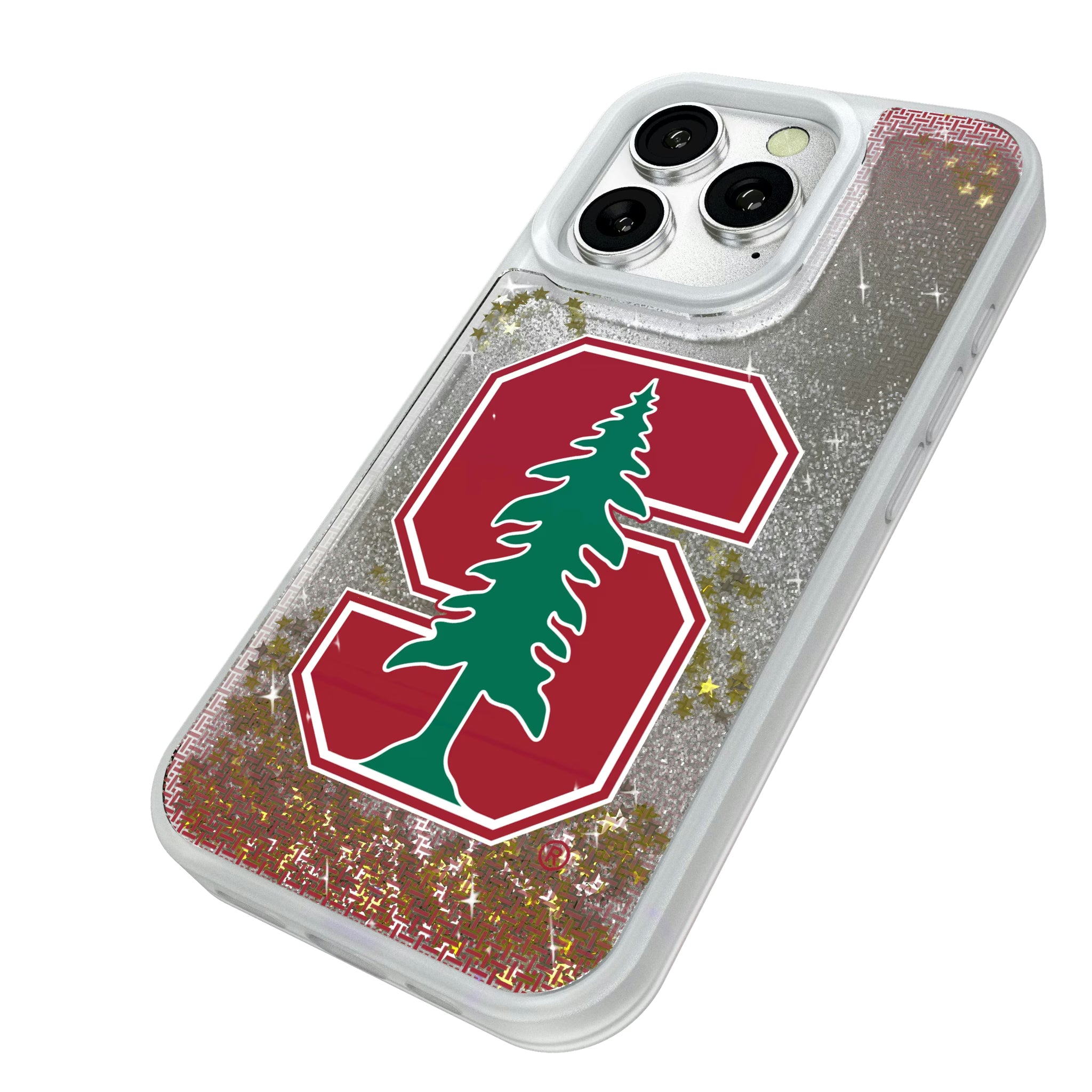 Stanford University Cardinal Linen iPhone Glitter Phone Case for Apple iPhone - Isometric View#Device_iPhone 16 Pro