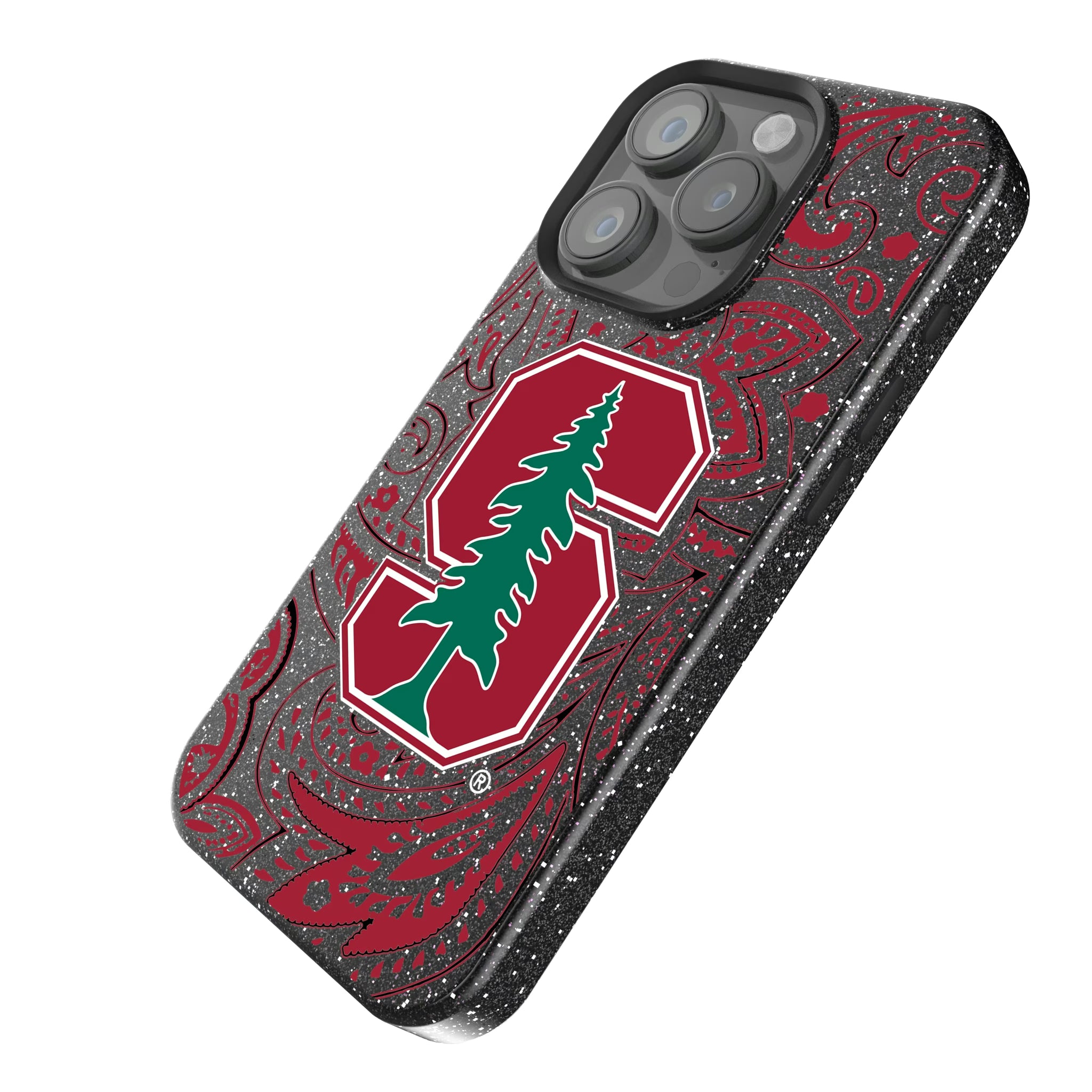Stanford University Cardinal Paisley iPhone Bling Phone Case for Apple iPhone - Isometric View