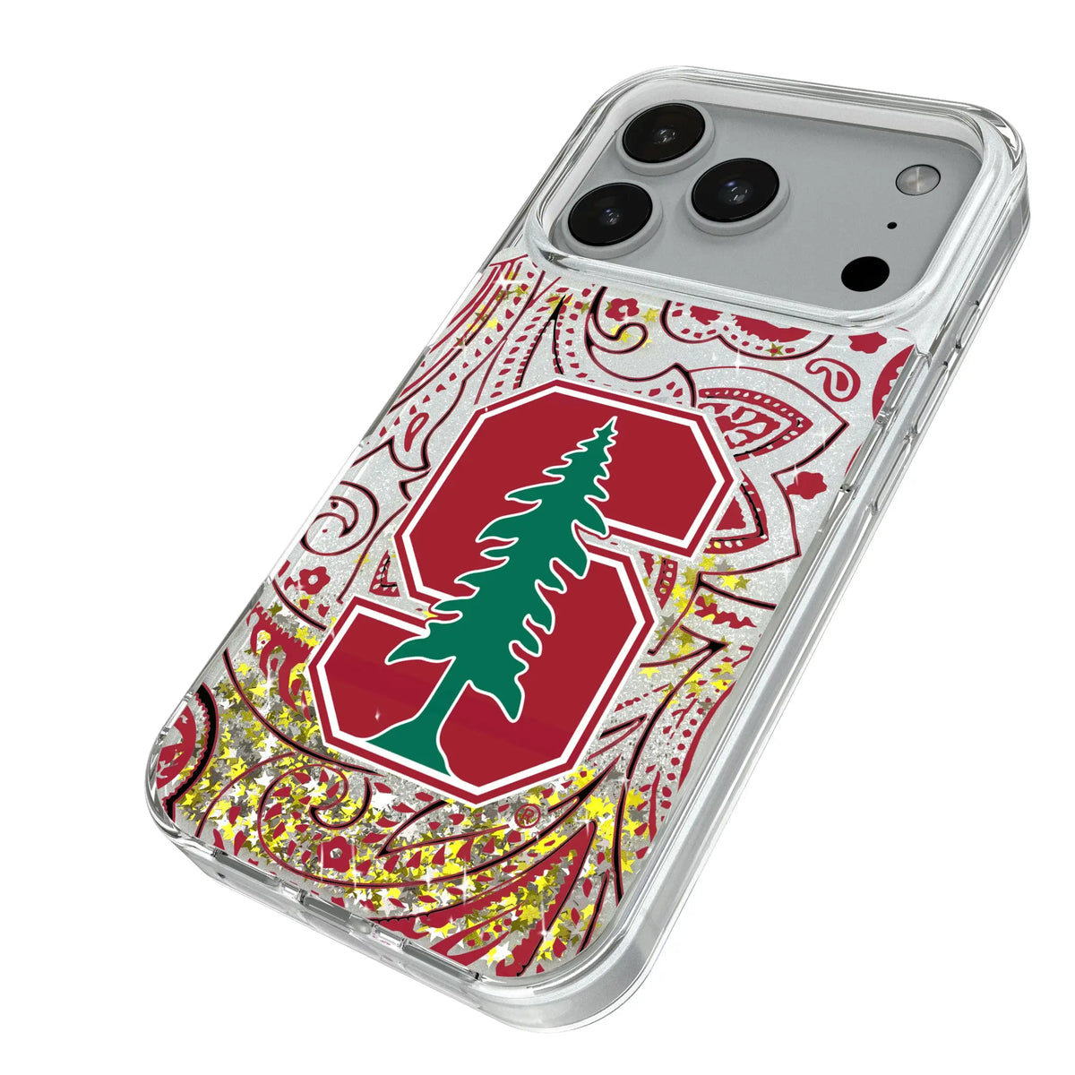 Stanford University Cardinal Paisley iPhone Glitter Phone Case for Apple iPhone - Isometric View#Device_iPhone 18 Pro
