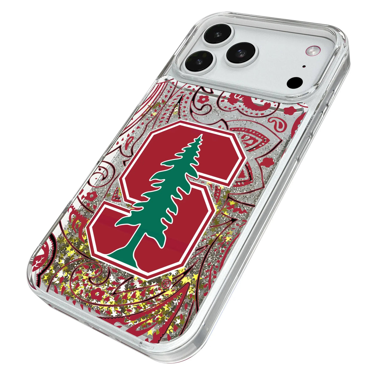 Stanford University Cardinal Paisley iPhone Glitter Phone Case for Apple iPhone - Isometric View#Device_iPhone 18 Pro Max