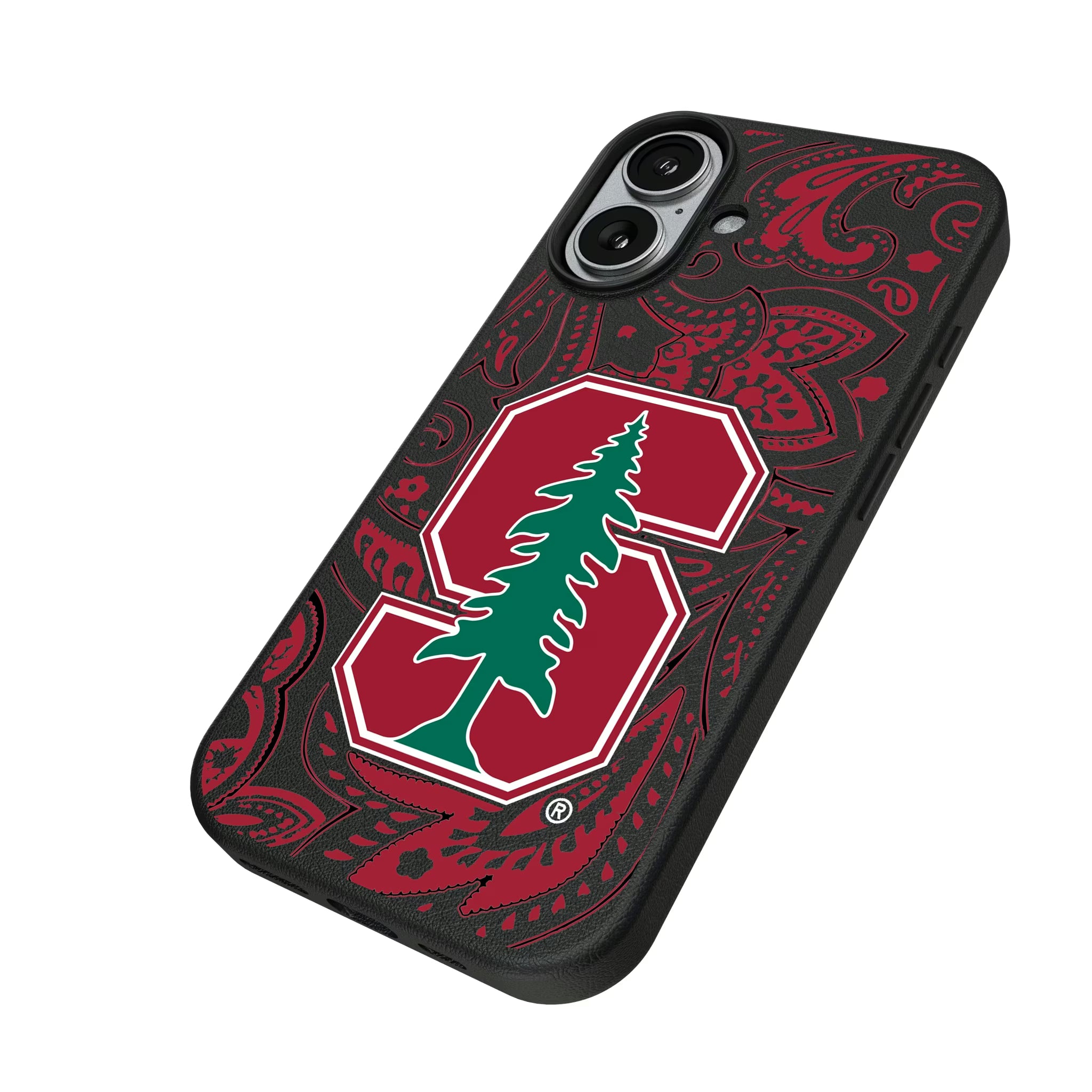 Stanford University Cardinal Paisley iPhone MagSafe Compatible Phone Case for Apple iPhone - Isometric View#Device_iPhone 17