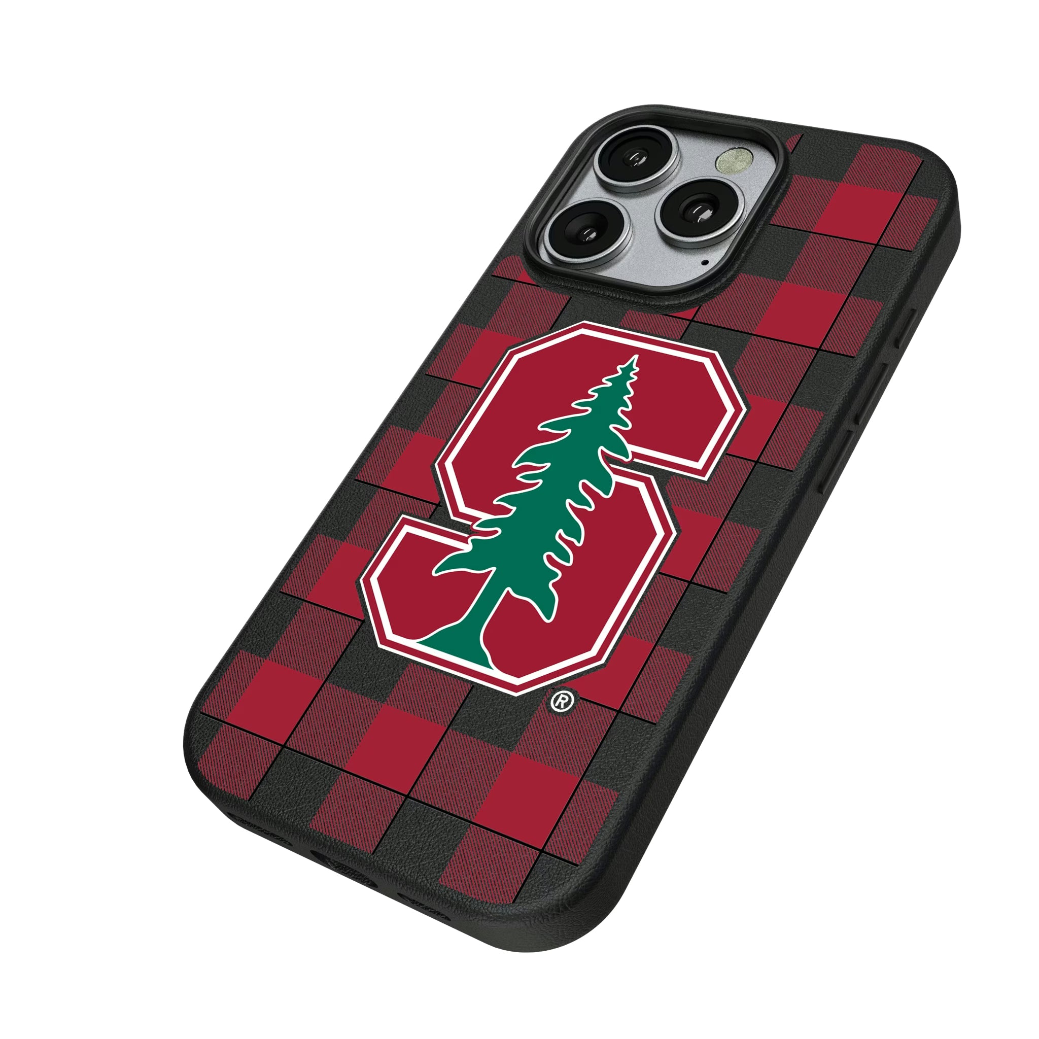Stanford University Cardinal Plaid iPhone MagSafe Compatible Phone Case for Apple iPhone - Isometric View