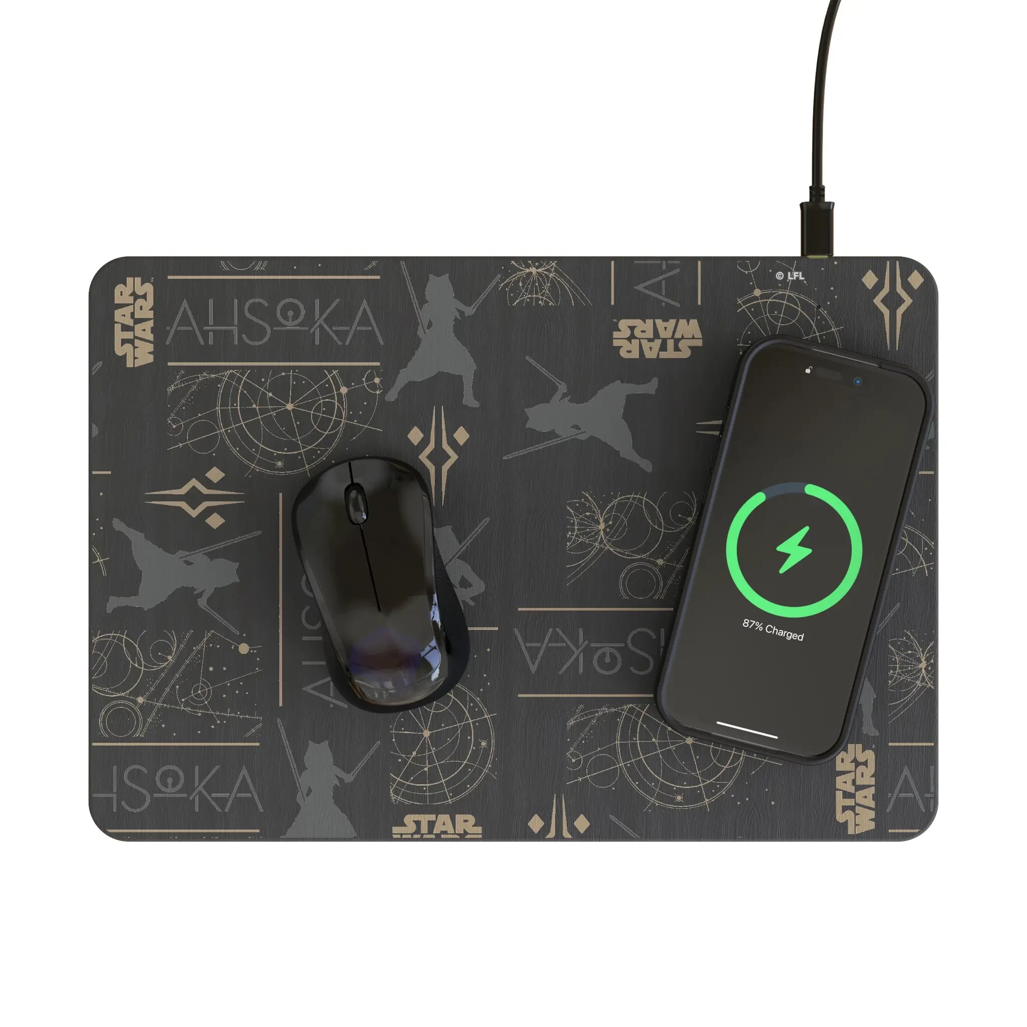 Star Wars Ahsoka Pattern 15-Watt Wireless Charger and Mouse Pad - Lifestyle