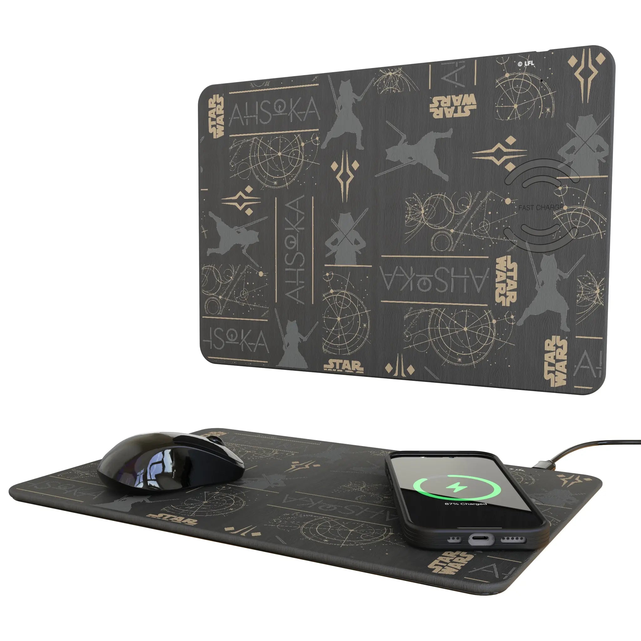 Star Wars Ahsoka Pattern 15-Watt Wireless Charger and Mouse Pad
