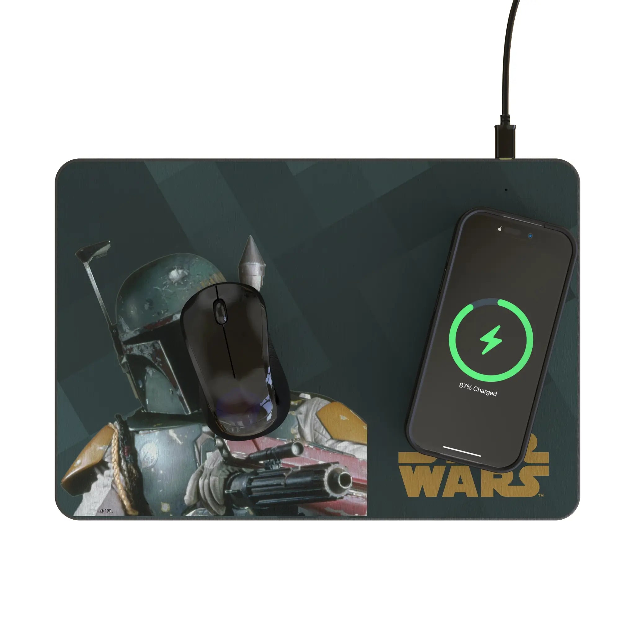 Star Wars Boba Fett Color Block 15-Watt Wireless Charger and Mouse Pad - Lifestyle