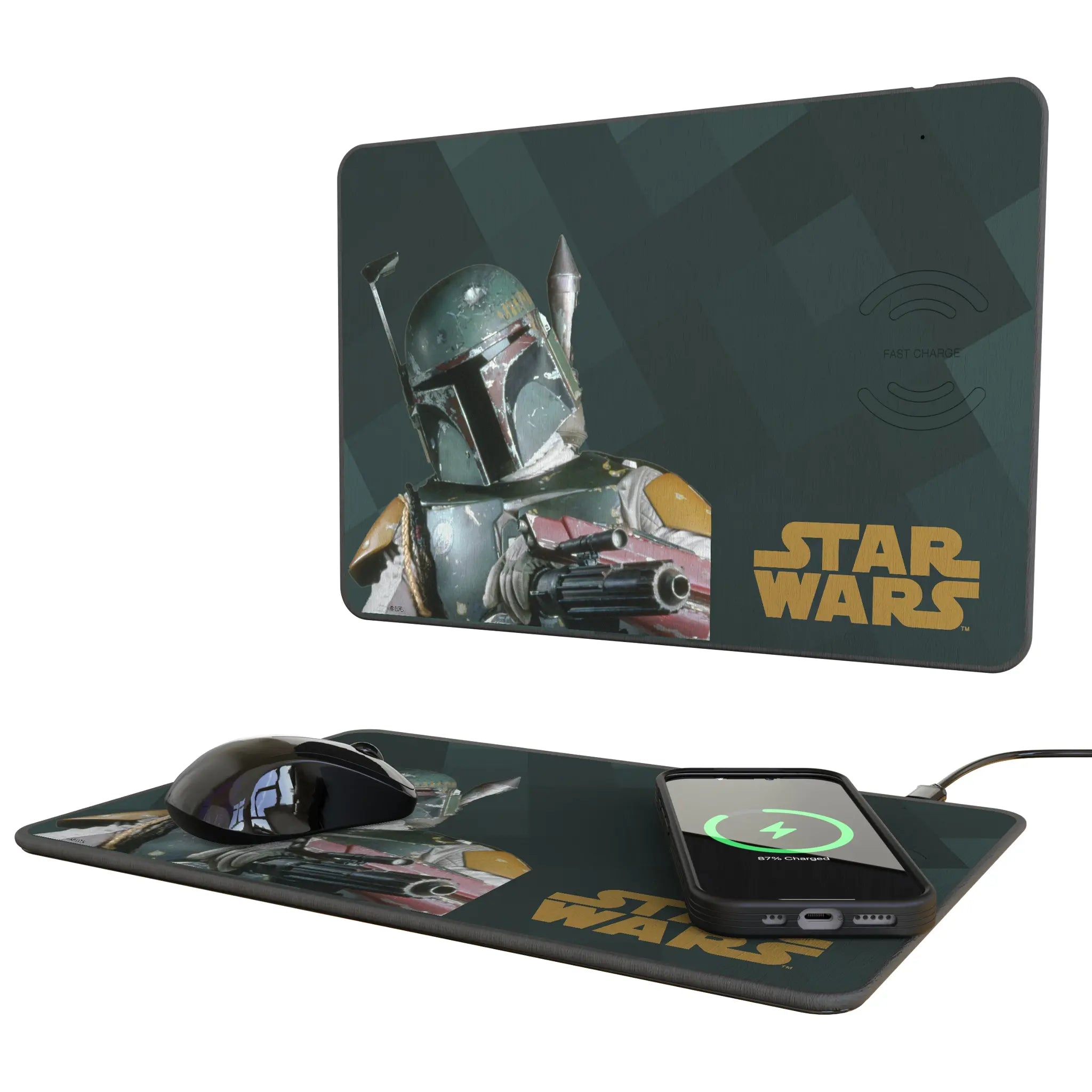 Star Wars Boba Fett Color Block 15-Watt Wireless Charger and Mouse Pad