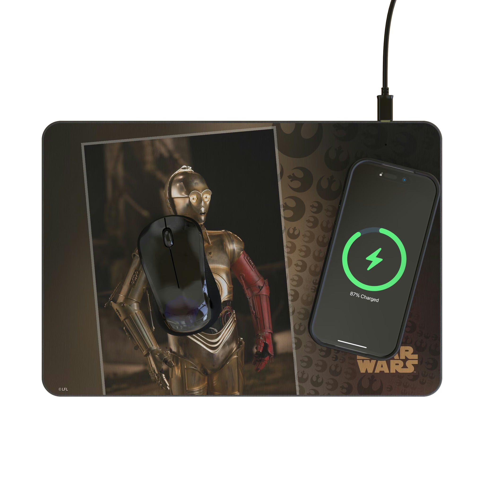 Star Wars C-3PO Portrait 15-Watt Wireless Charger and Mouse Pad - Lifestyle