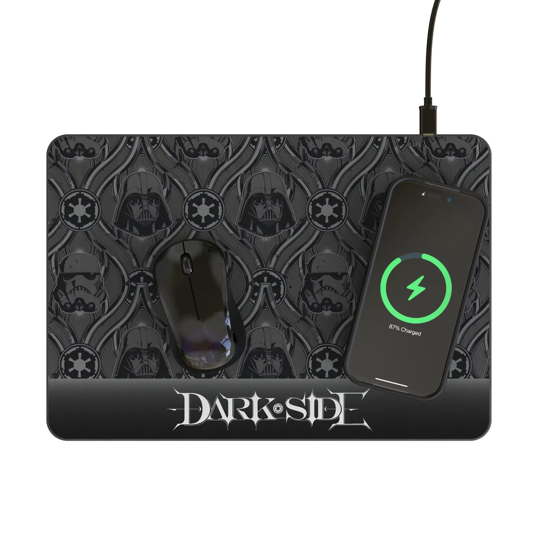 Star Wars Dark Side Pattern 15-Watt Wireless Charger and Mouse Pad - Lifestyle
