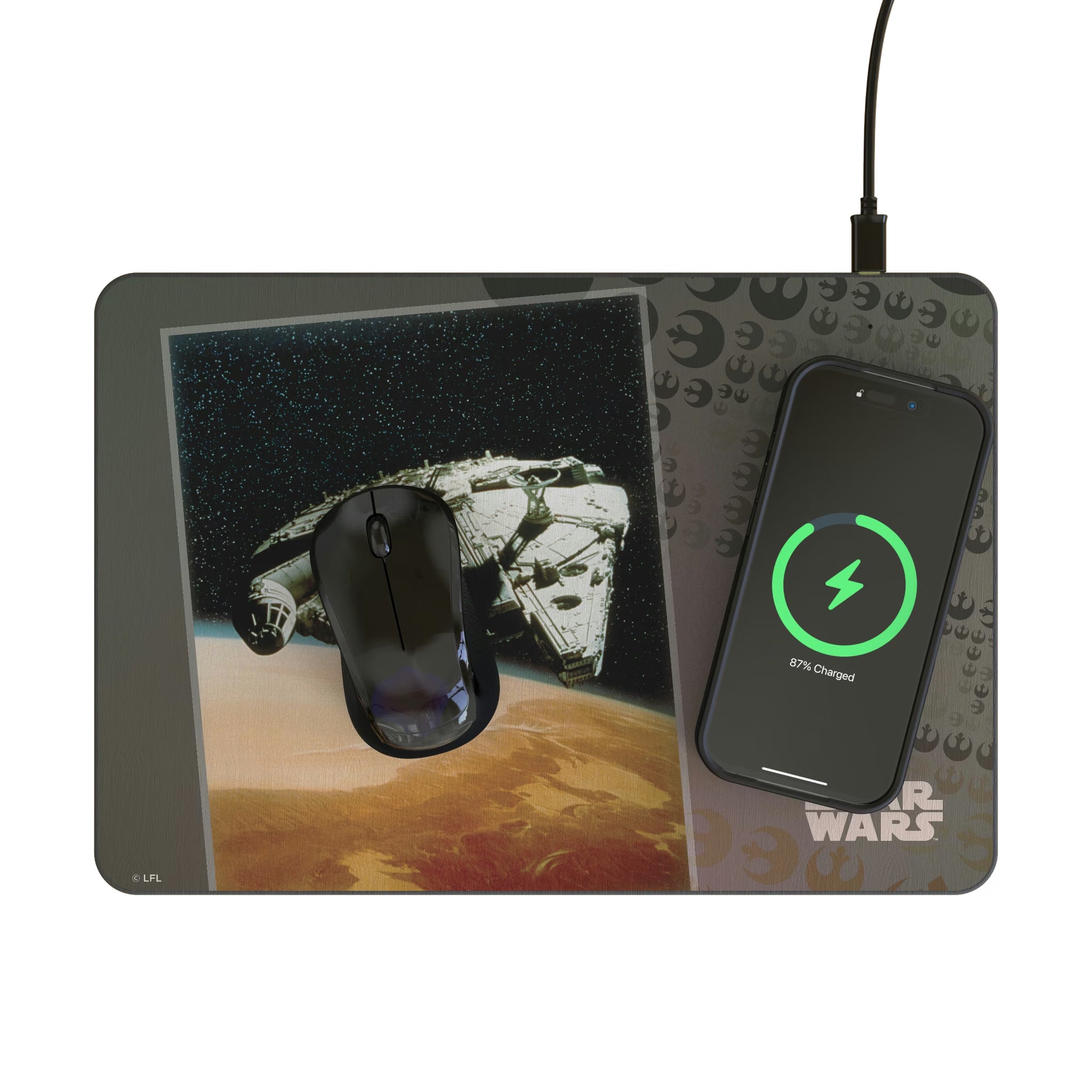 Star Wars Millennium Falcon Portrait 15-Watt Wireless Charger and Mouse Pad - Lifestyle