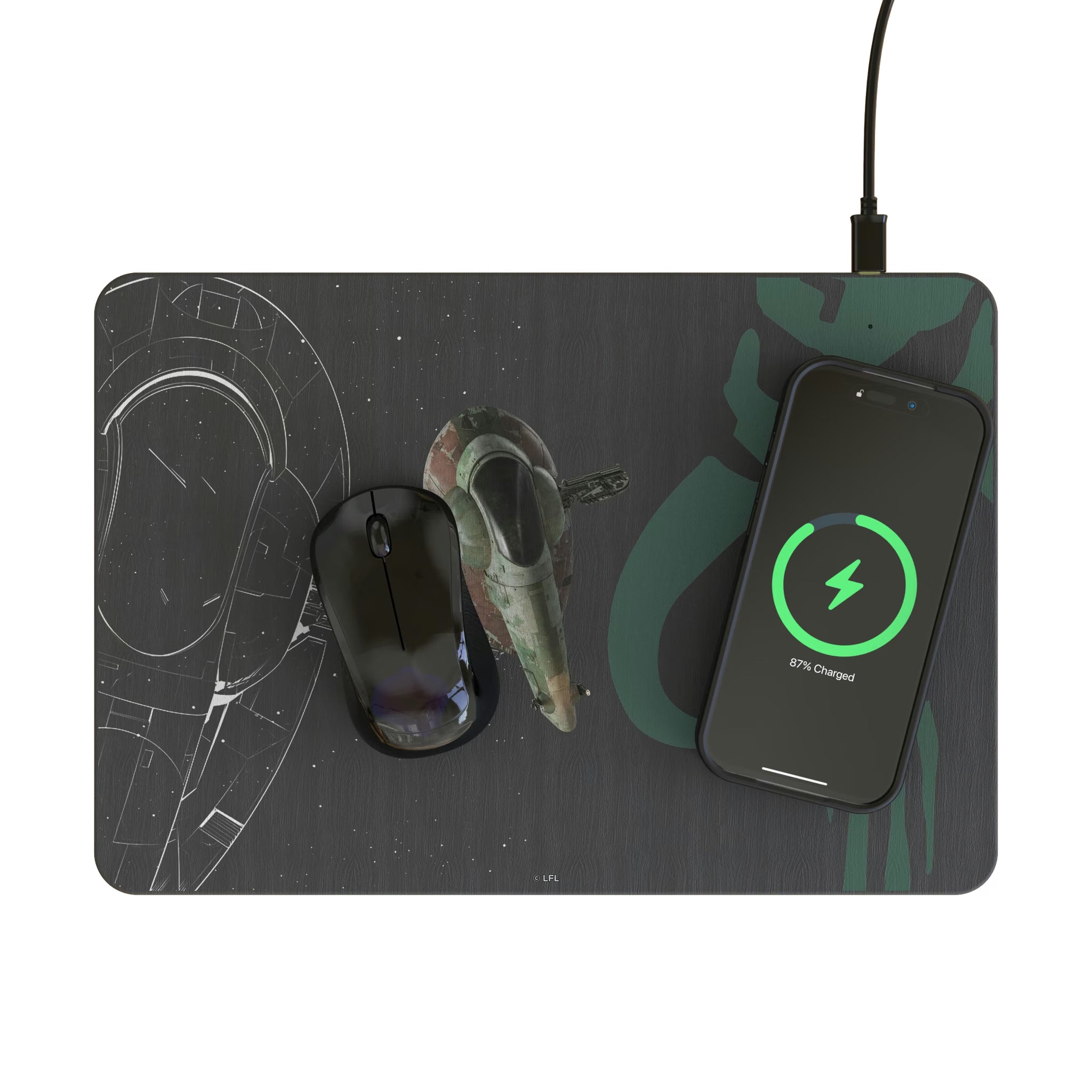Star Wars Slave I FactionTech 15-Watt Wireless Charger and Mouse Pad - Lifestyle