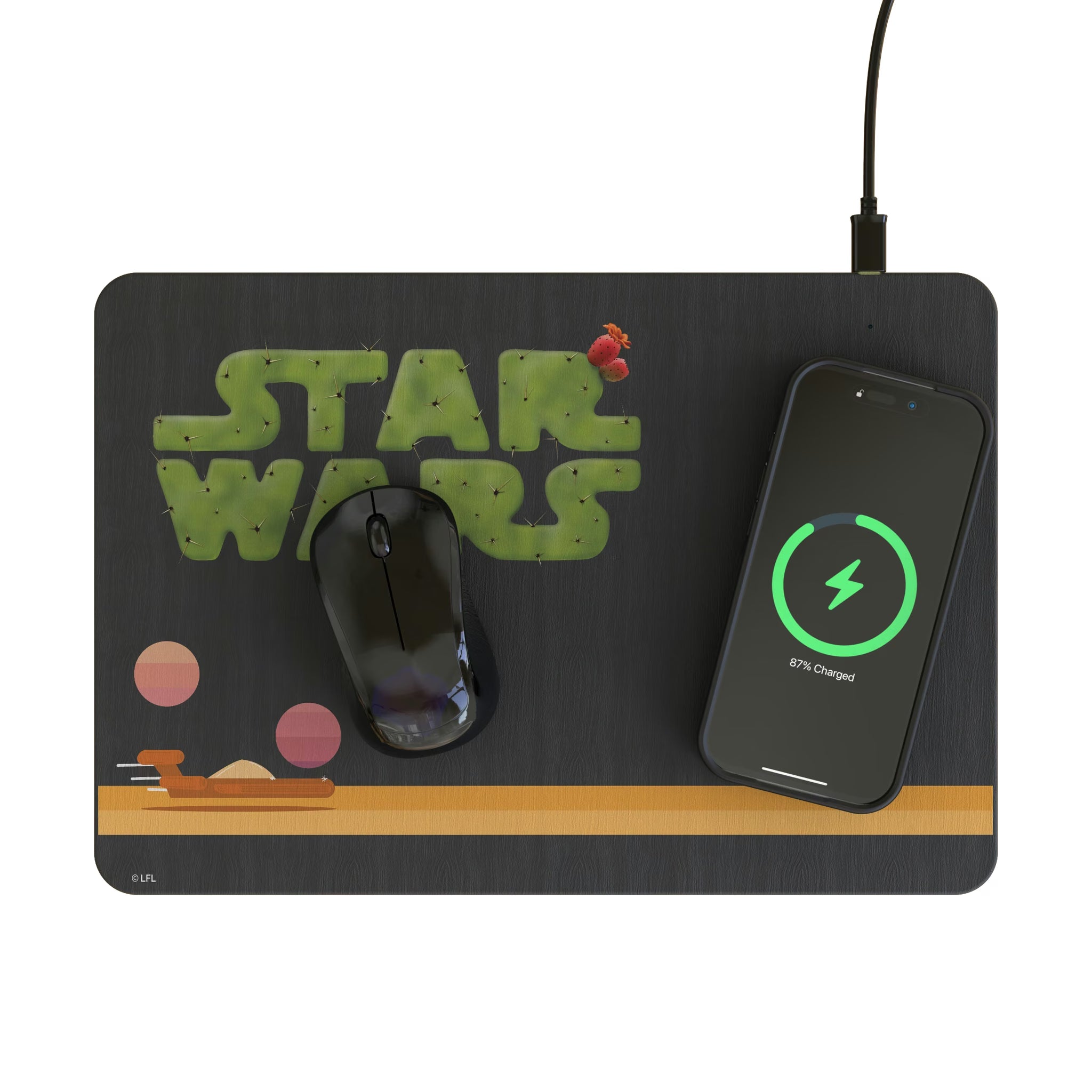 Star Wars Tatooine Locality Fade 15-Watt Wireless Charger and Mouse Pad - Lifestyle