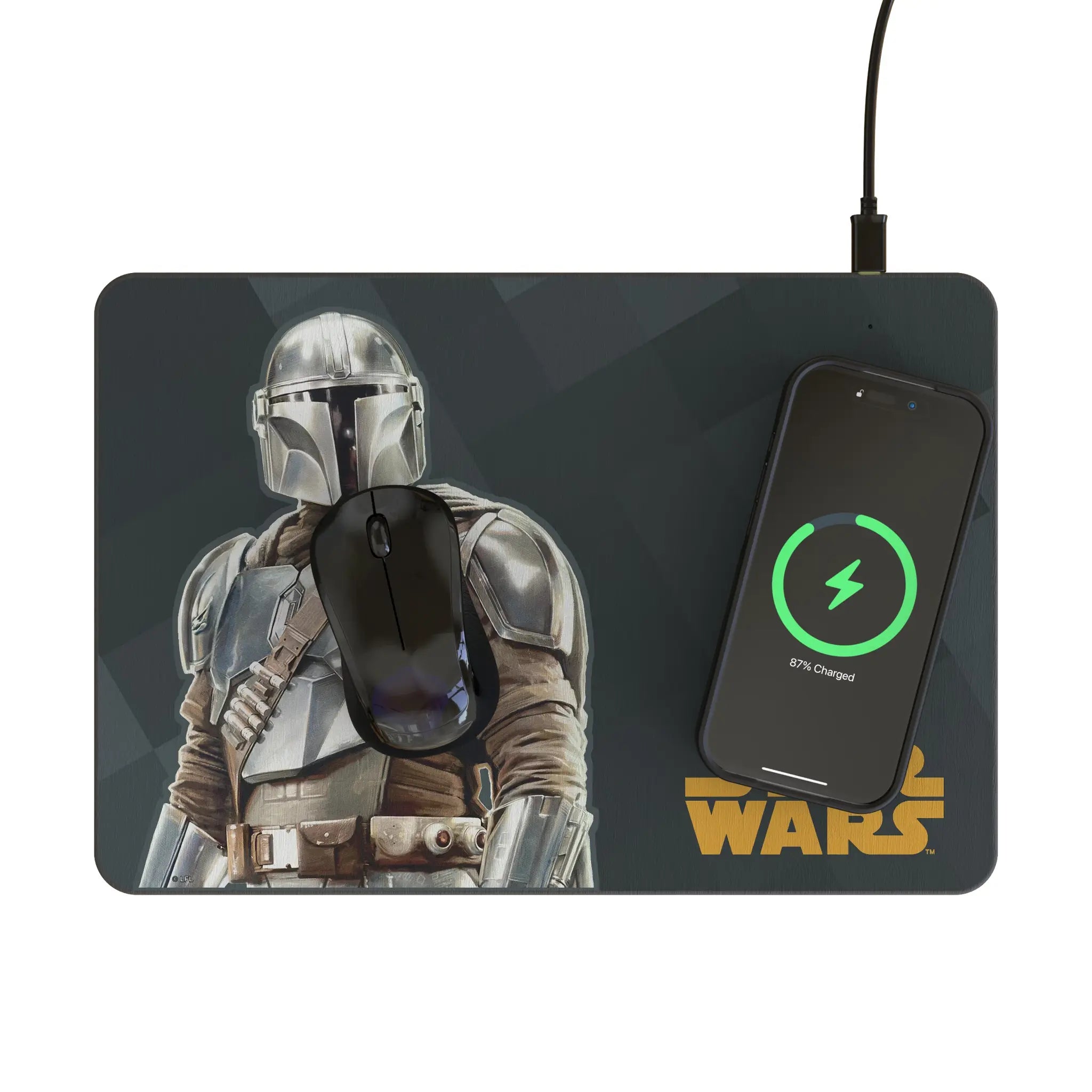 Star Wars: The Mandalorian Din Djarin Color Block 15-Watt Wireless Charger and Mouse Pad - Lifestyle