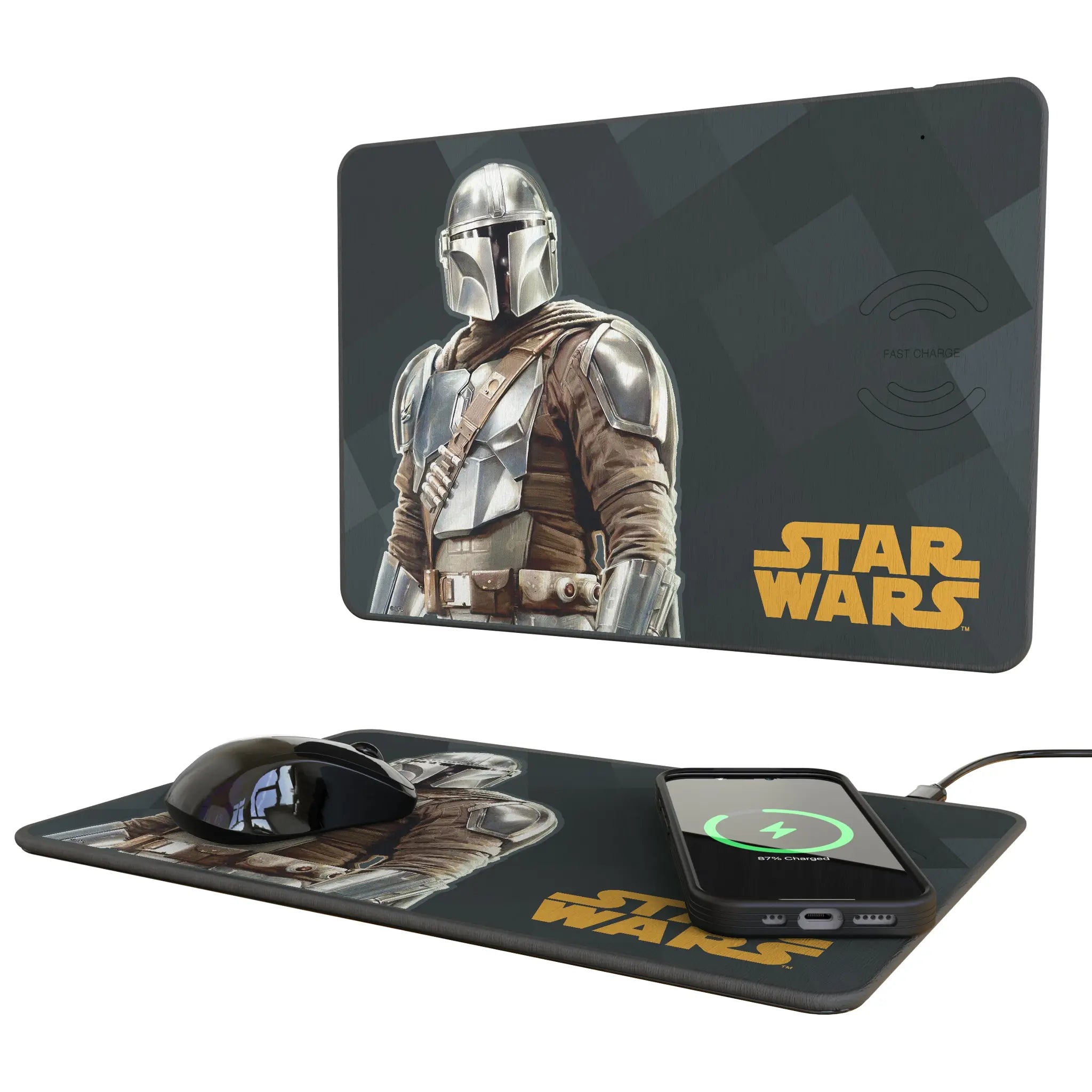 Star Wars: The Mandalorian Din Djarin Color Block 15-Watt Wireless Charger and Mouse Pad