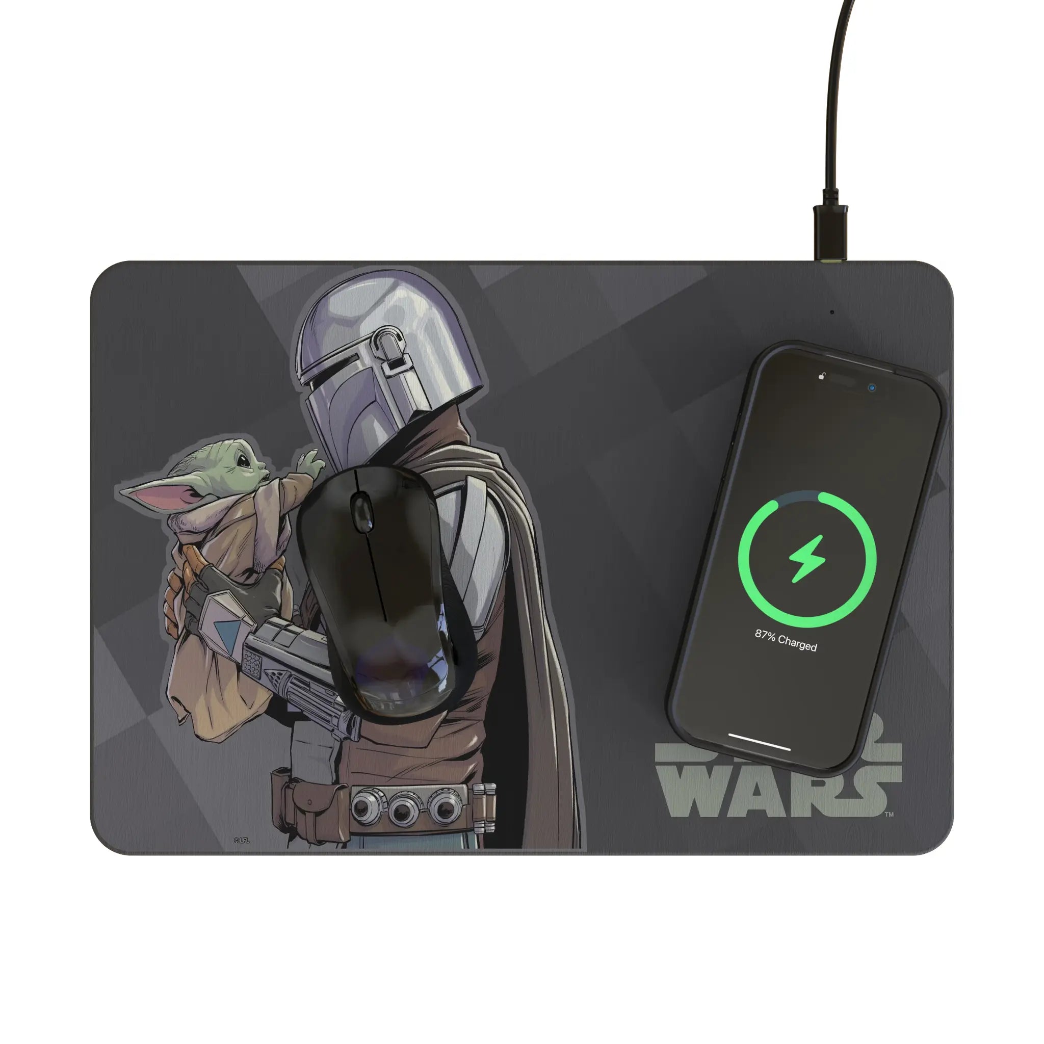 Star Wars: The Mandalorian Grogu and Din Djarin Color Block 15-Watt Wireless Charger and Mouse Pad - Lifestyle