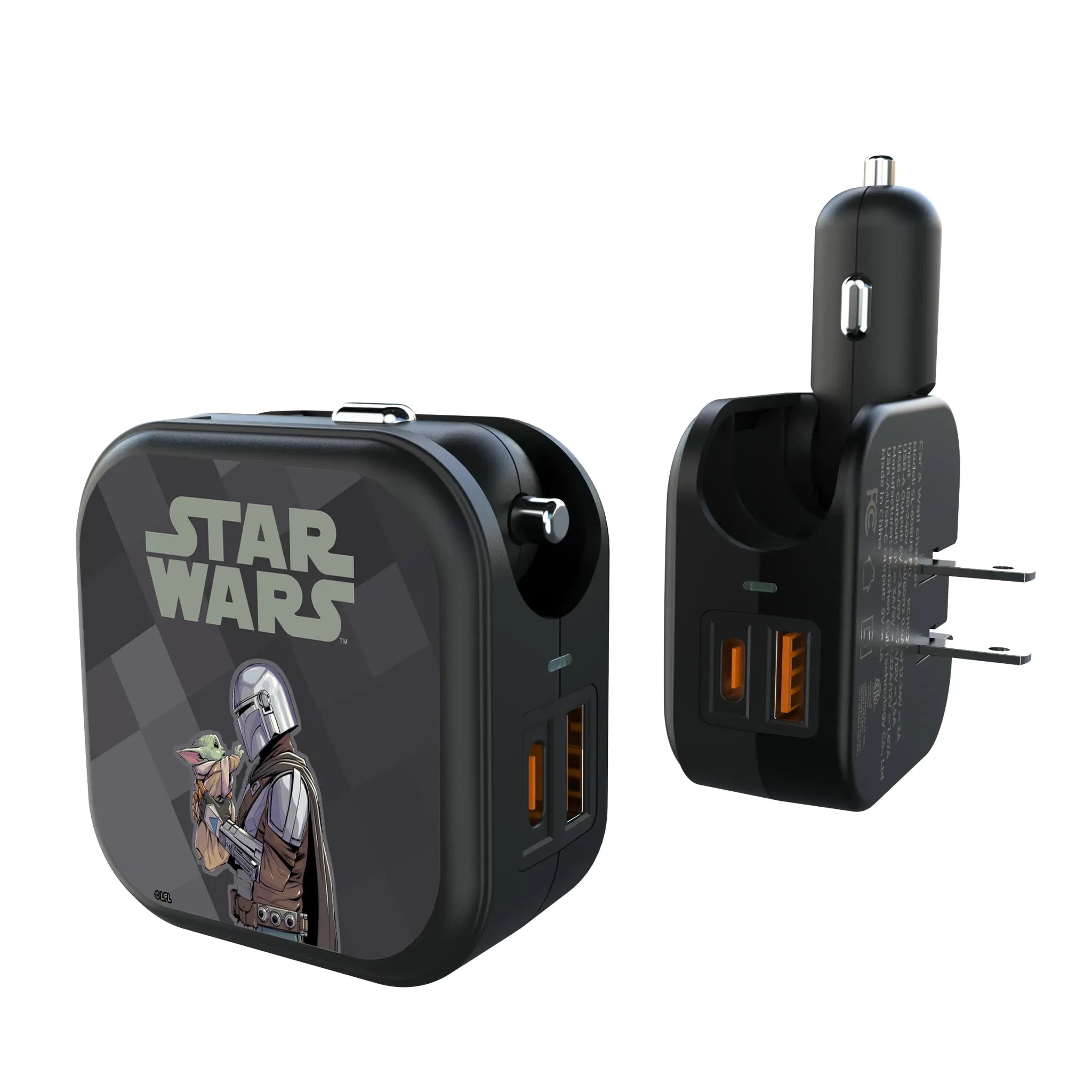Star Wars: The Mandalorian Grogu and Din Djarin Color Block 2 in 1 USB A/C Charger