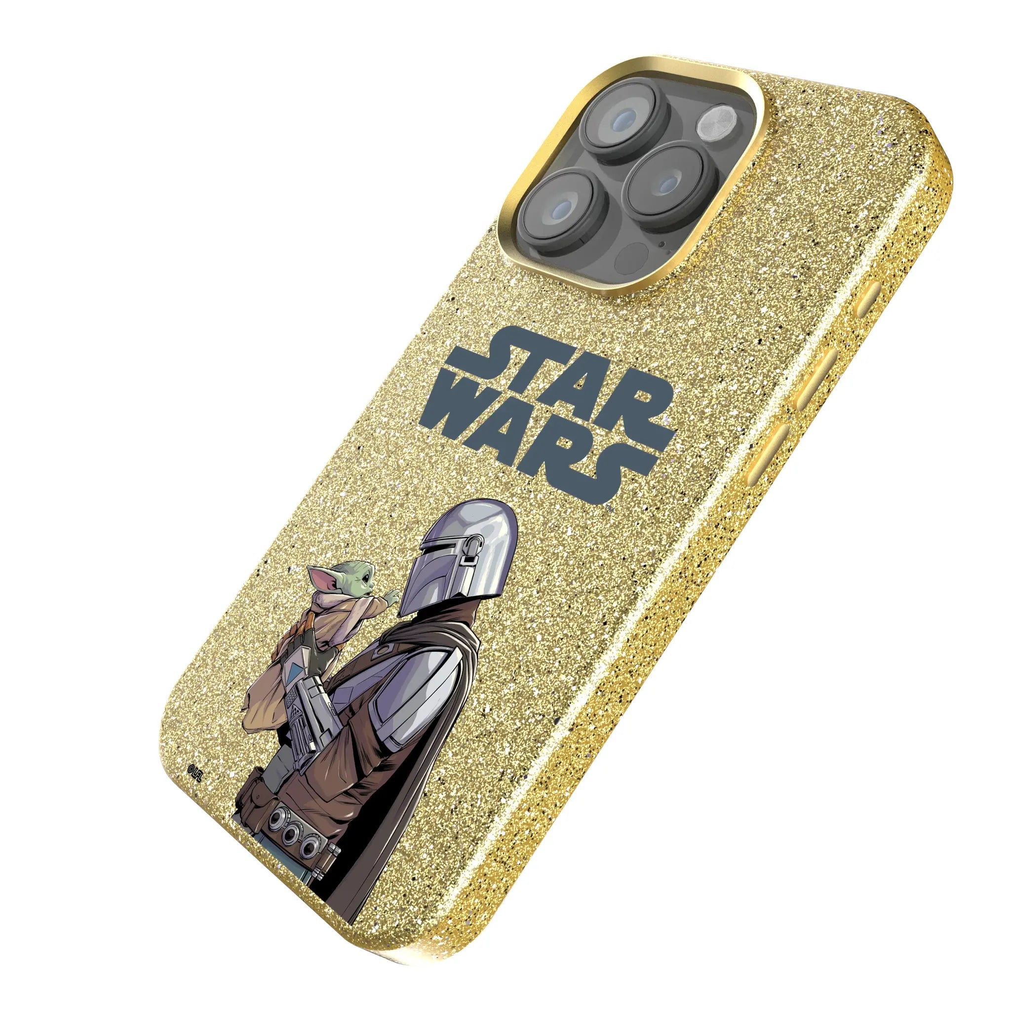Star Wars: The Mandalorian Grogu and Din Djarin Color Block iPhone Bling Phone Case for Apple iPhone - Isometric View