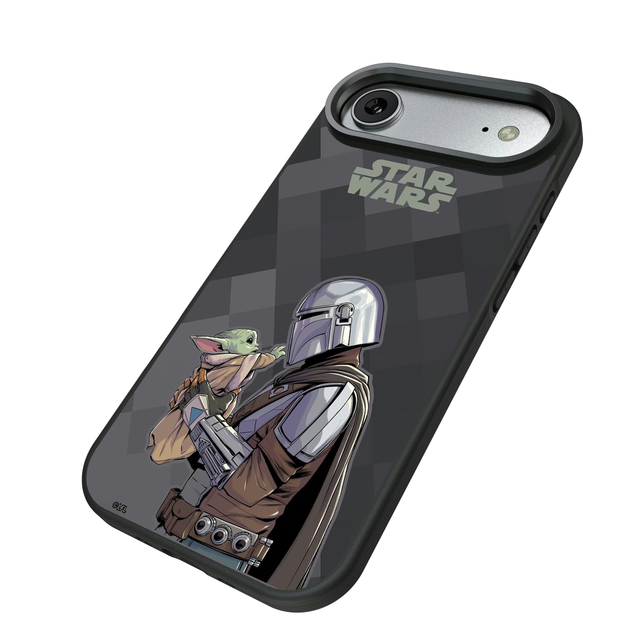 Star Wars: The Mandalorian Grogu and Din Djarin Color Block iPhone Bump Phone Case for Apple iPhone - Isometric View#Device_iPhone Air