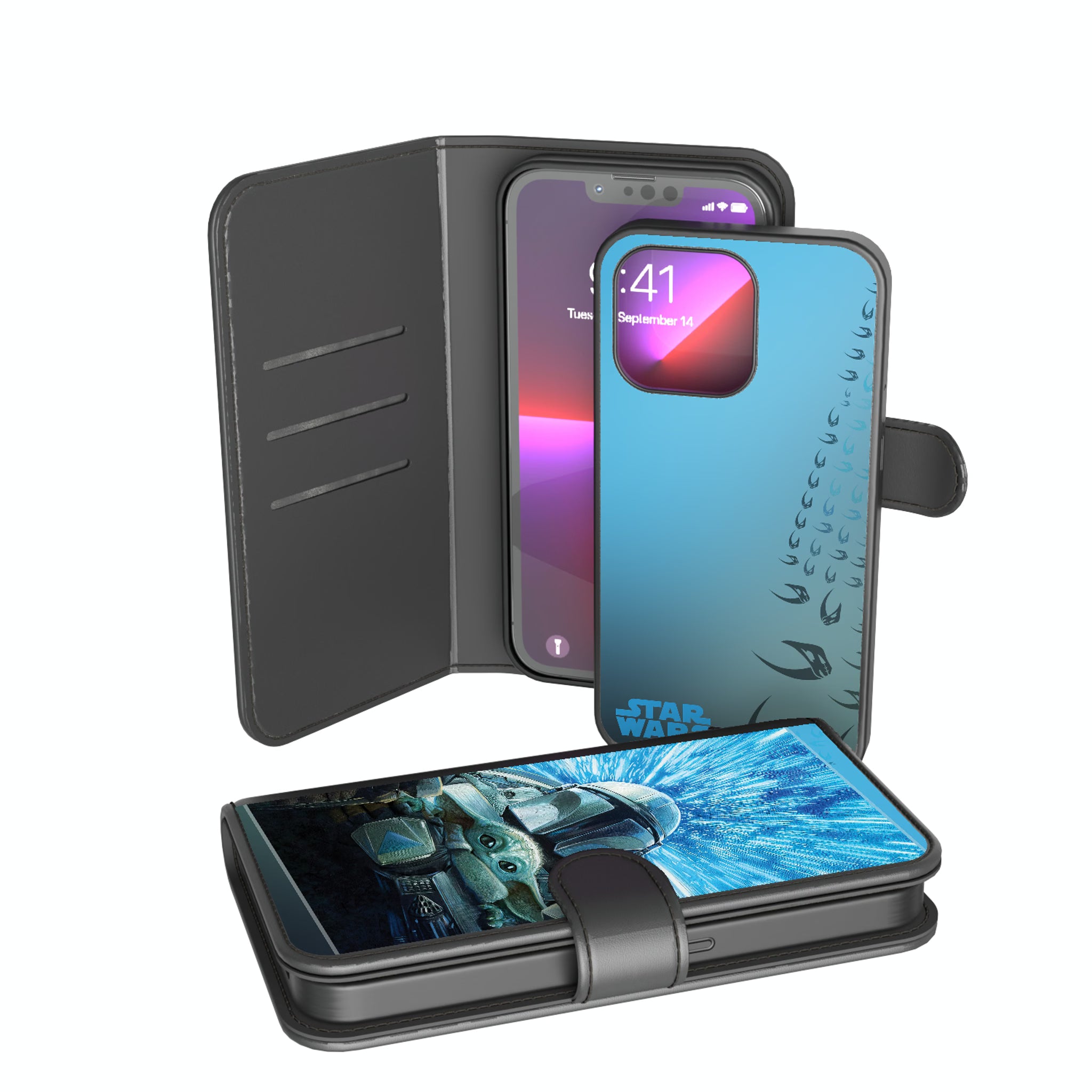 Star Wars: The Mandalorian Grogu and Din Djarin Portrait iPhone Wallet Phone Case for Apple iPhone