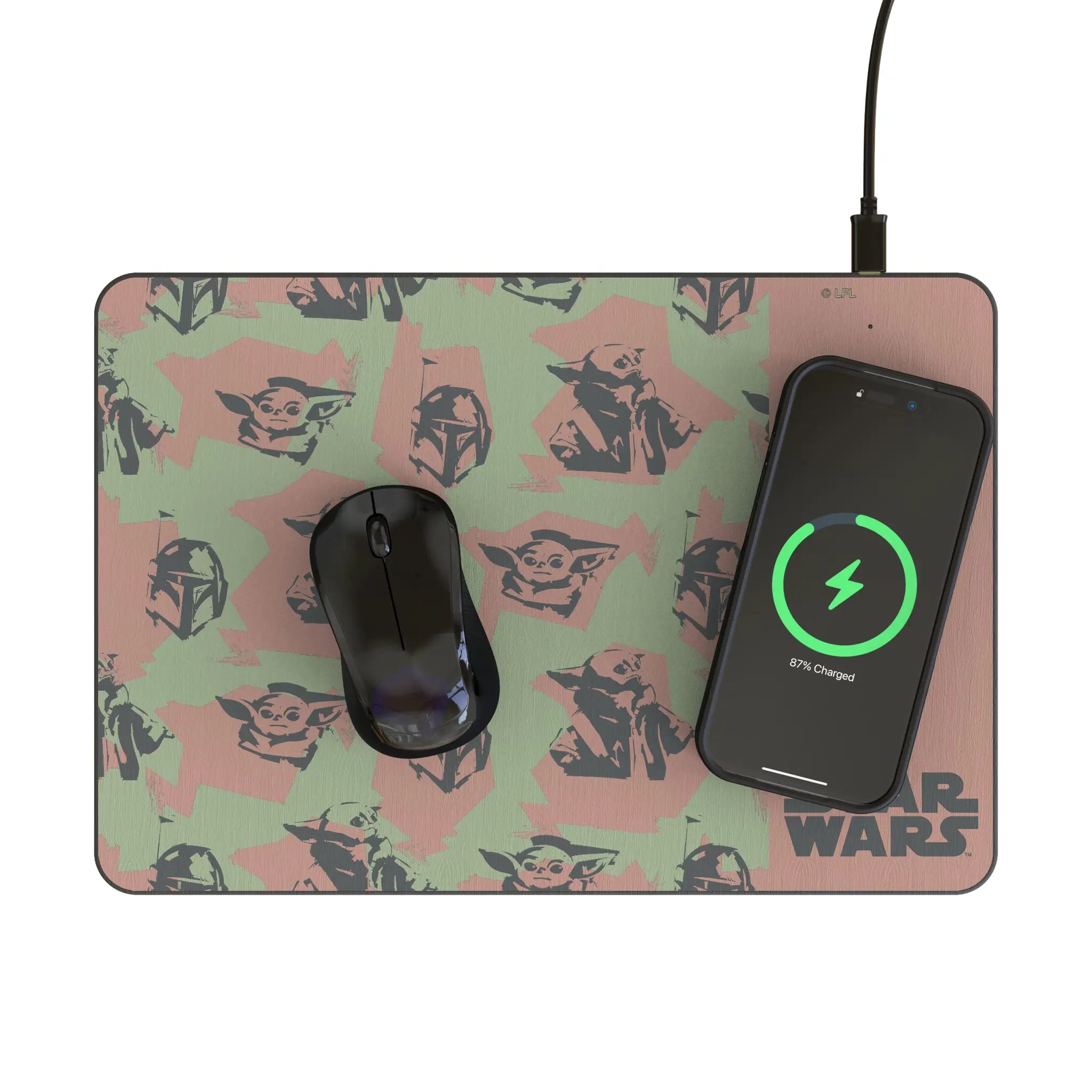 Star Wars: The Mandalorian Grogu Pattern 15-Watt Wireless Charger and Mouse Pad - Lifestyle