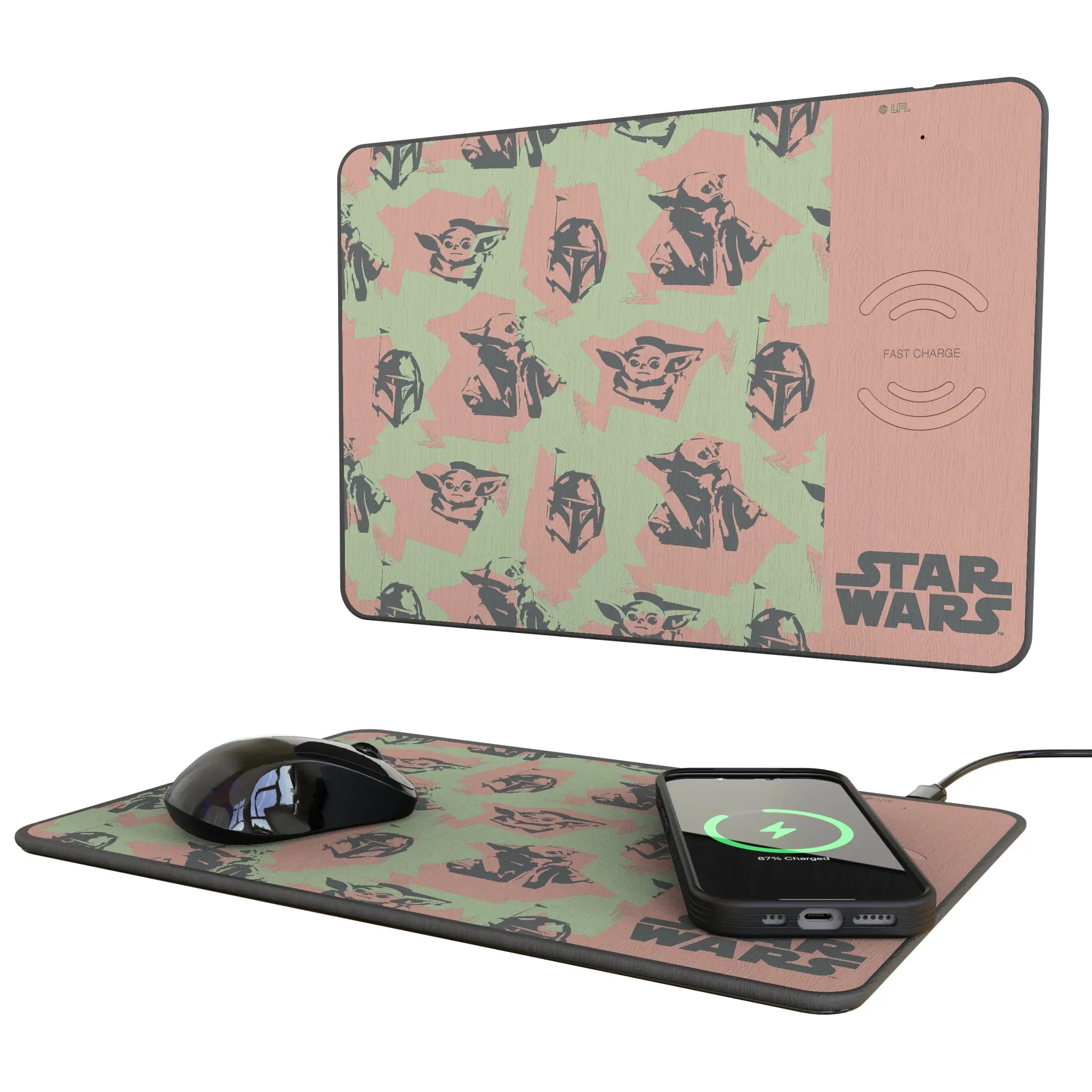 Star Wars: The Mandalorian Grogu Pattern 15-Watt Wireless Charger and Mouse Pad