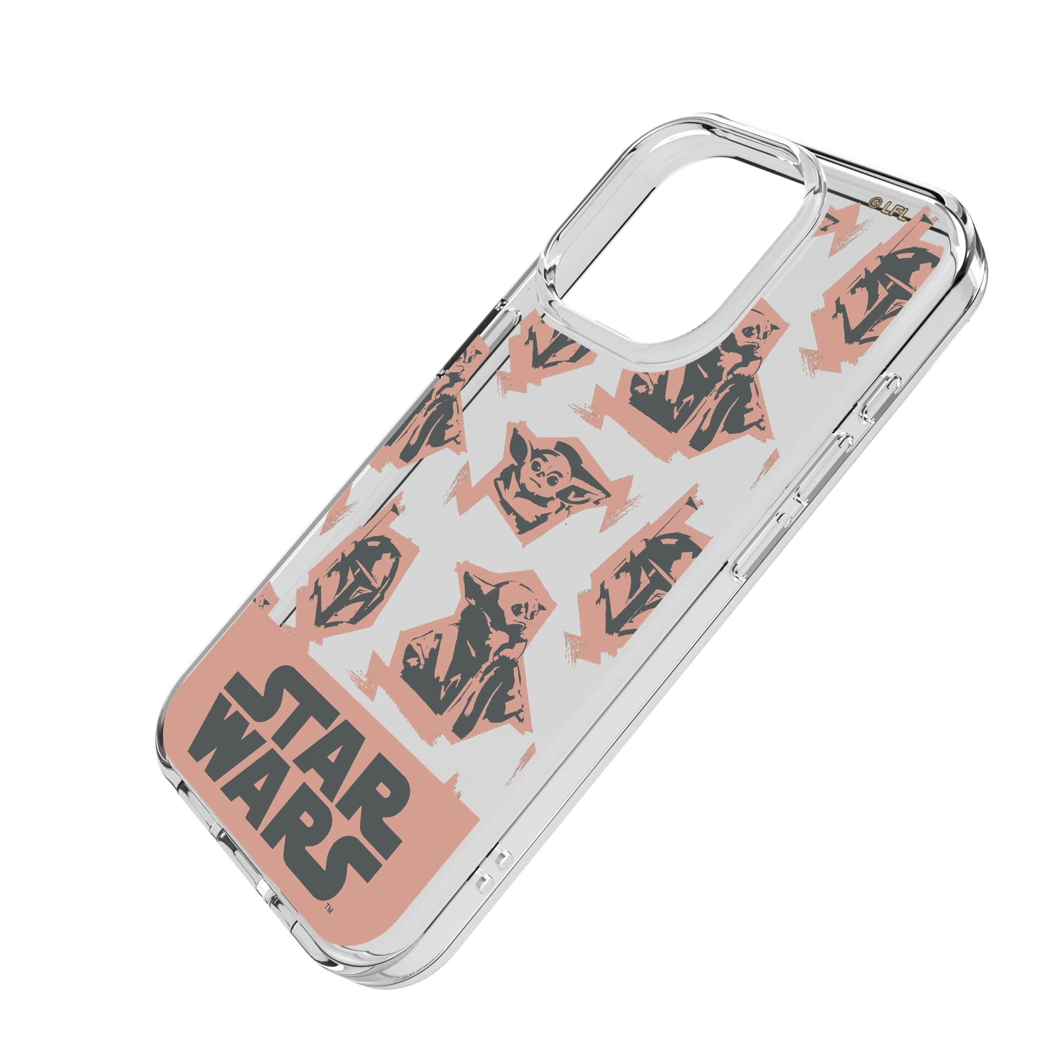 Star Wars: The Mandalorian Grogu Pattern iPhone Clear Phone Case for Apple iPhone - Isometric View