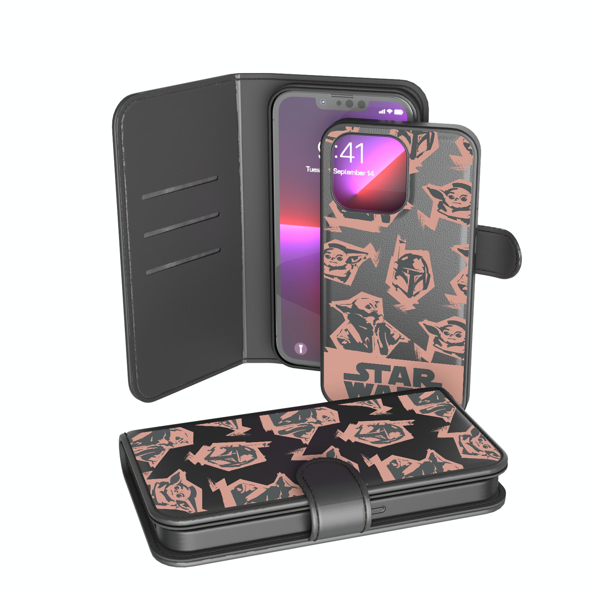 Star Wars: The Mandalorian Grogu Pattern iPhone Wallet Phone Case for Apple iPhone