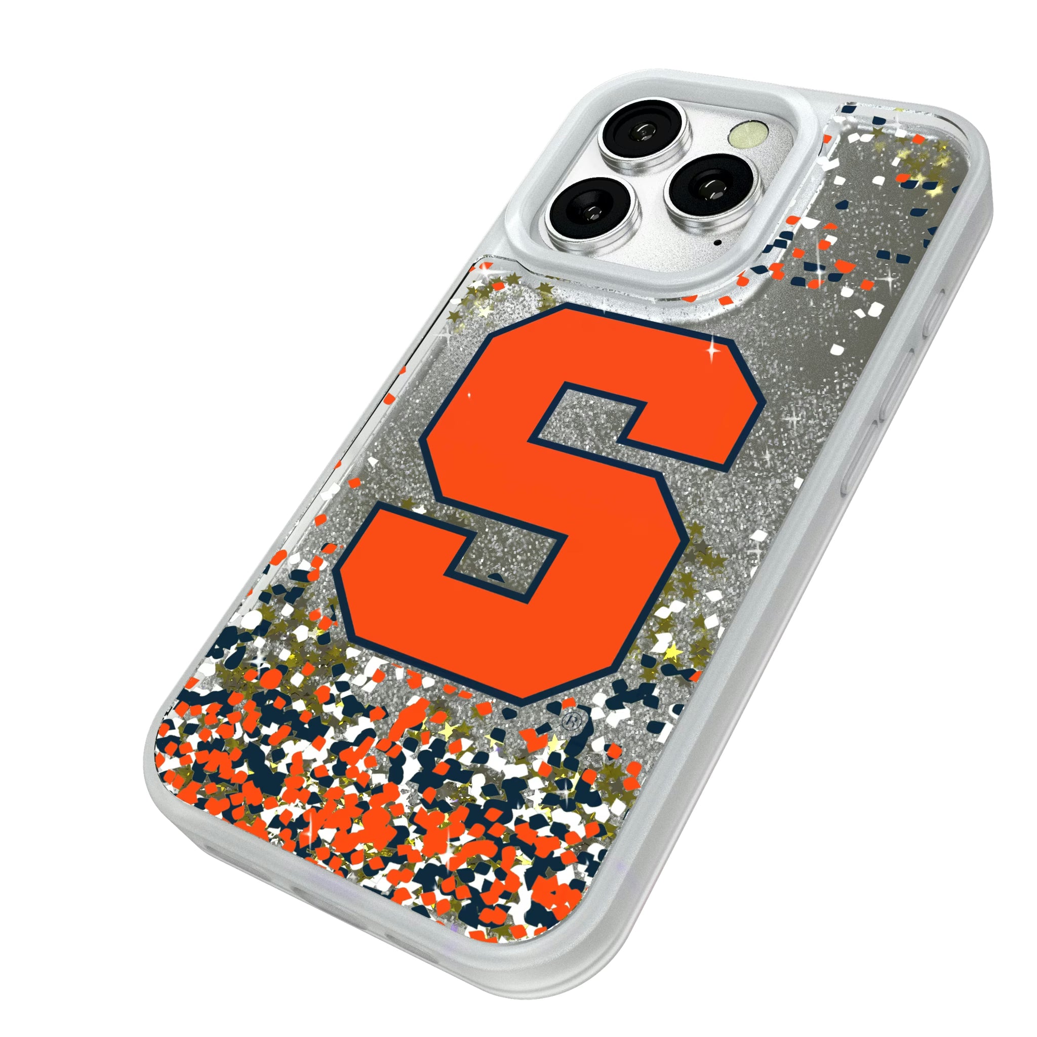 Syracuse University Orange Confetti iPhone Glitter Phone Case for Apple iPhone - Isometric View#Device_iPhone 16 Pro