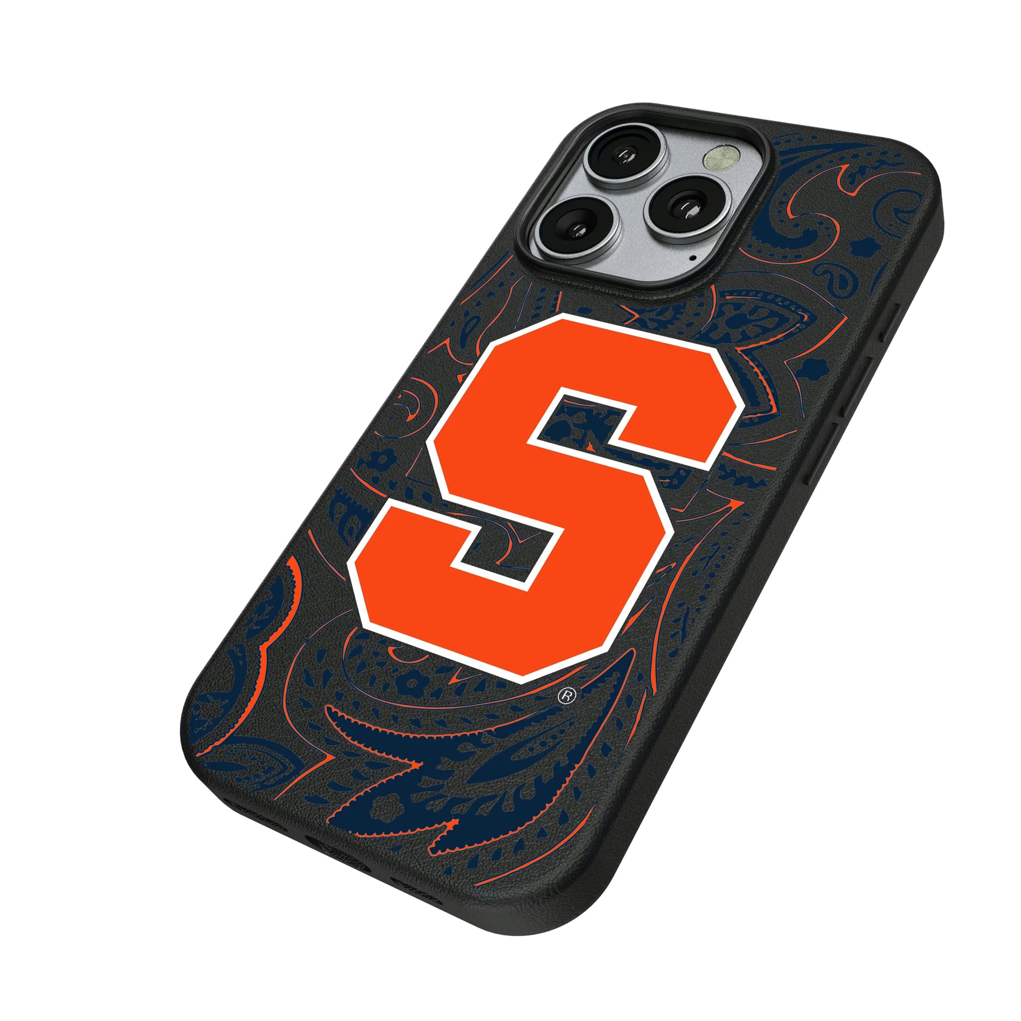 Syracuse University Orange Paisley iPhone MagSafe Compatible Phone Case for Apple iPhone - Isometric View