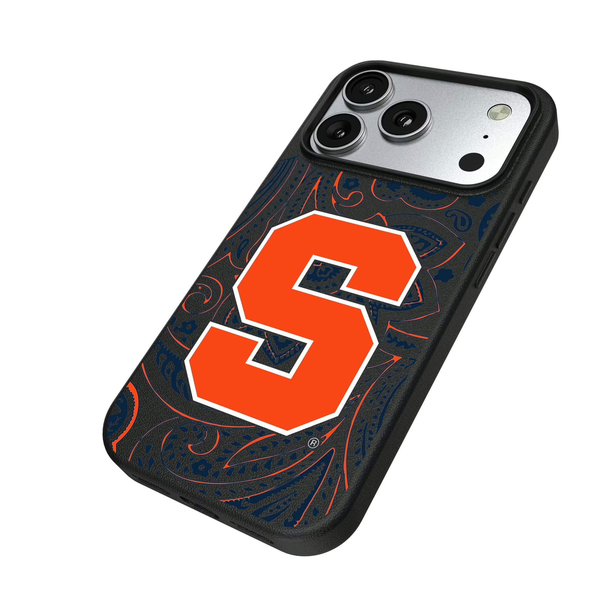 Syracuse University Orange Paisley iPhone MagSafe Compatible Phone Case for Apple iPhone - Isometric View#Device_iPhone 17 Pro