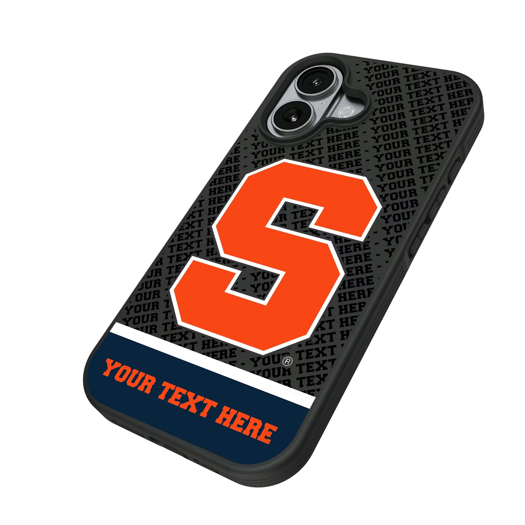 Syracuse University Orange Personalized EndZone Plus iPhone Bump Phone Case for Apple iPhone - Isometric View#Device_iPhone 17