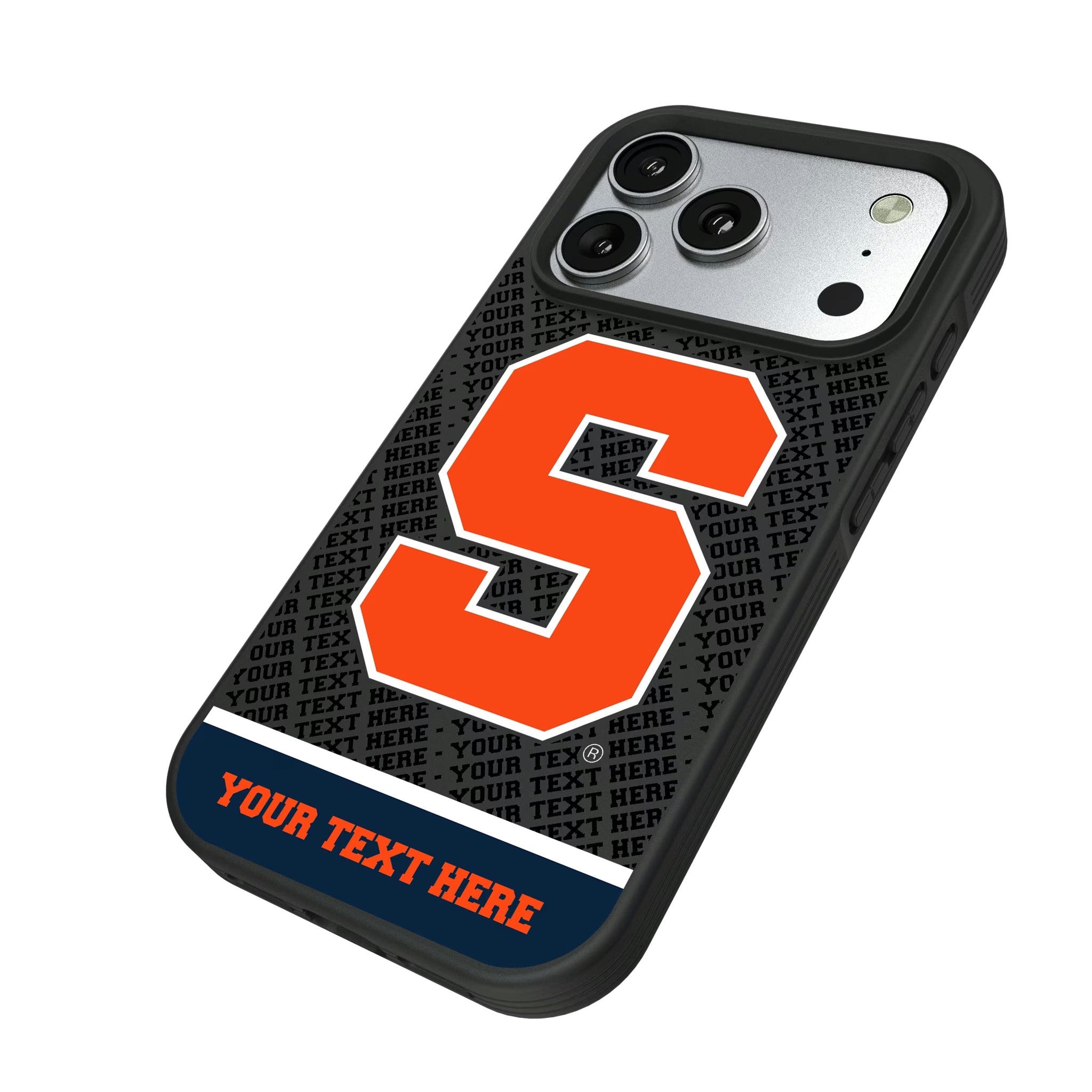 Syracuse University Orange Personalized EndZone Plus iPhone Bump Phone Case for Apple iPhone - Isometric View#Device_iPhone 17 Pro