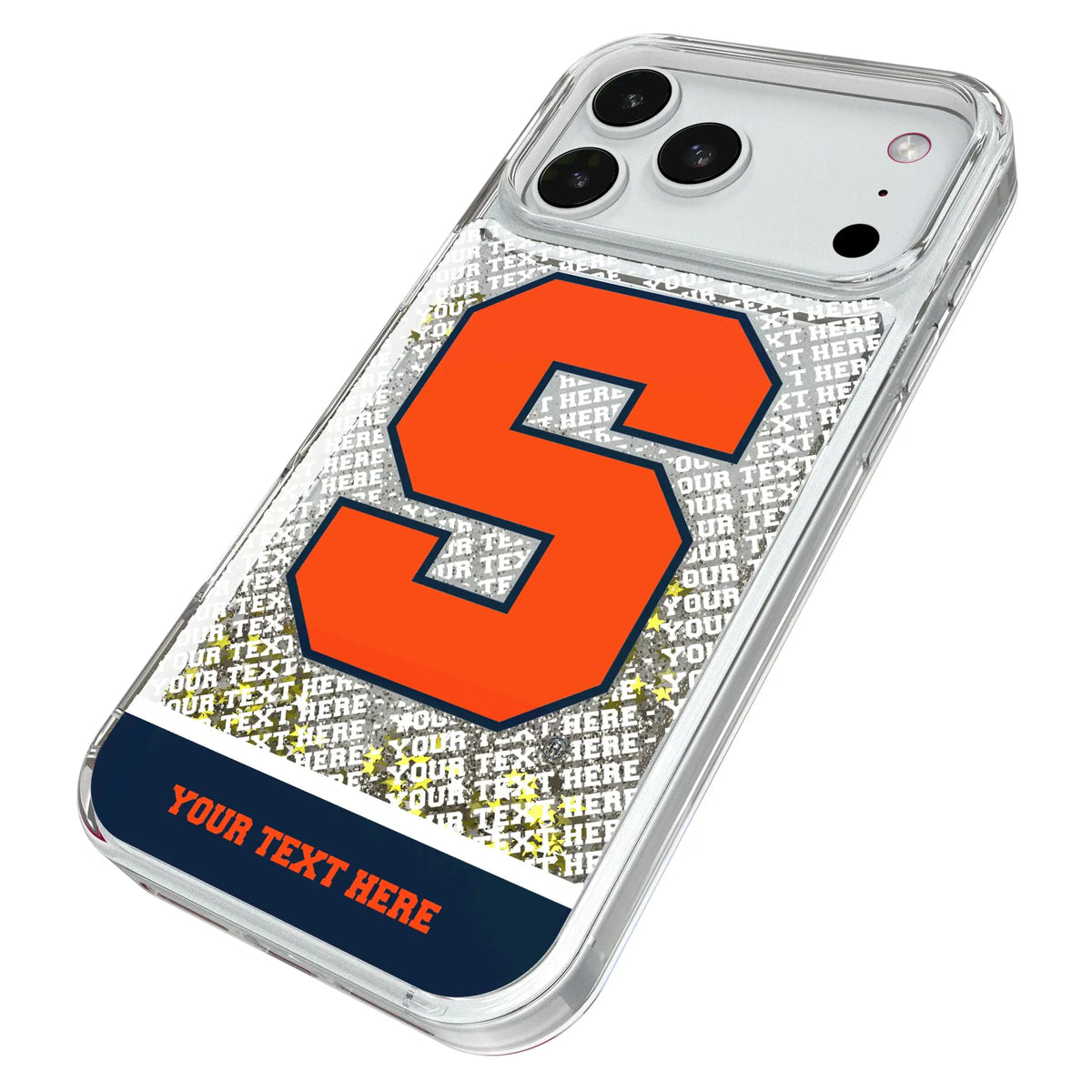 Syracuse University Orange Personalized EndZone Plus iPhone Glitter Phone Case for Apple iPhone - Isometric View#Device_iPhone 18 Pro Max