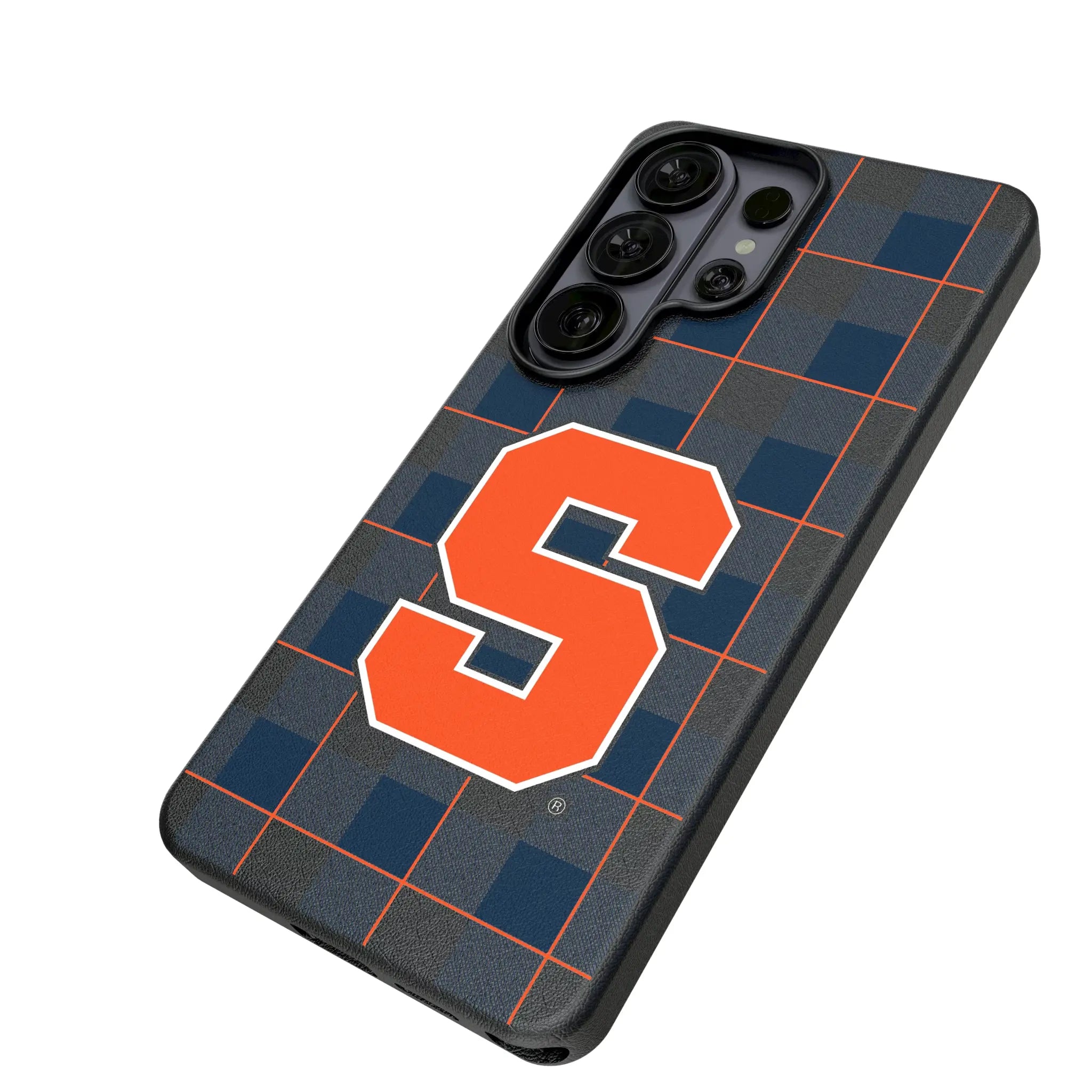 Syracuse University Orange Plaid Galaxy MagSafe Compatible Phone Case for Samsung Galaxy - Isometric View#Device_Galaxy S26 Ultra