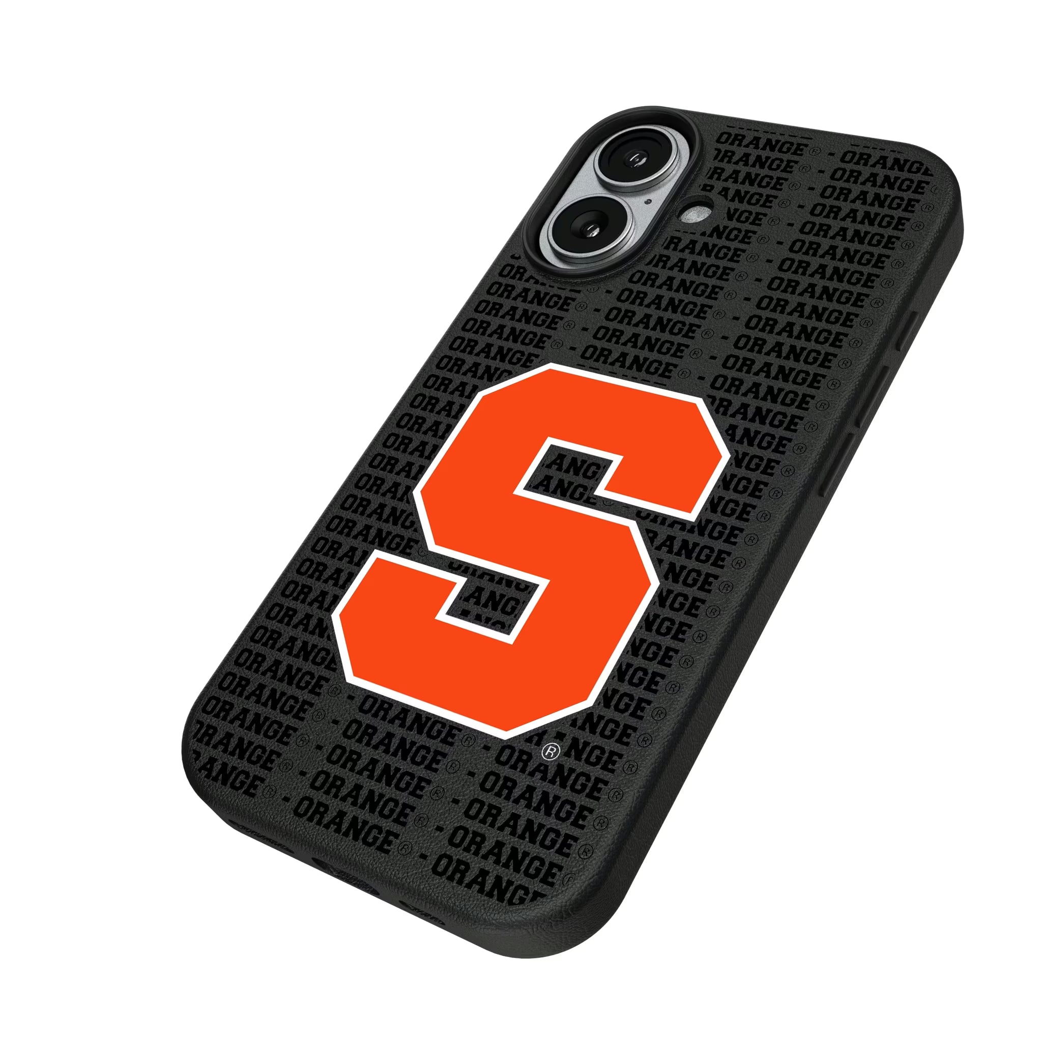 Syracuse University Orange Text Backdrop iPhone MagSafe Compatible Phone Case for Apple iPhone - Isometric View#Device_iPhone 17