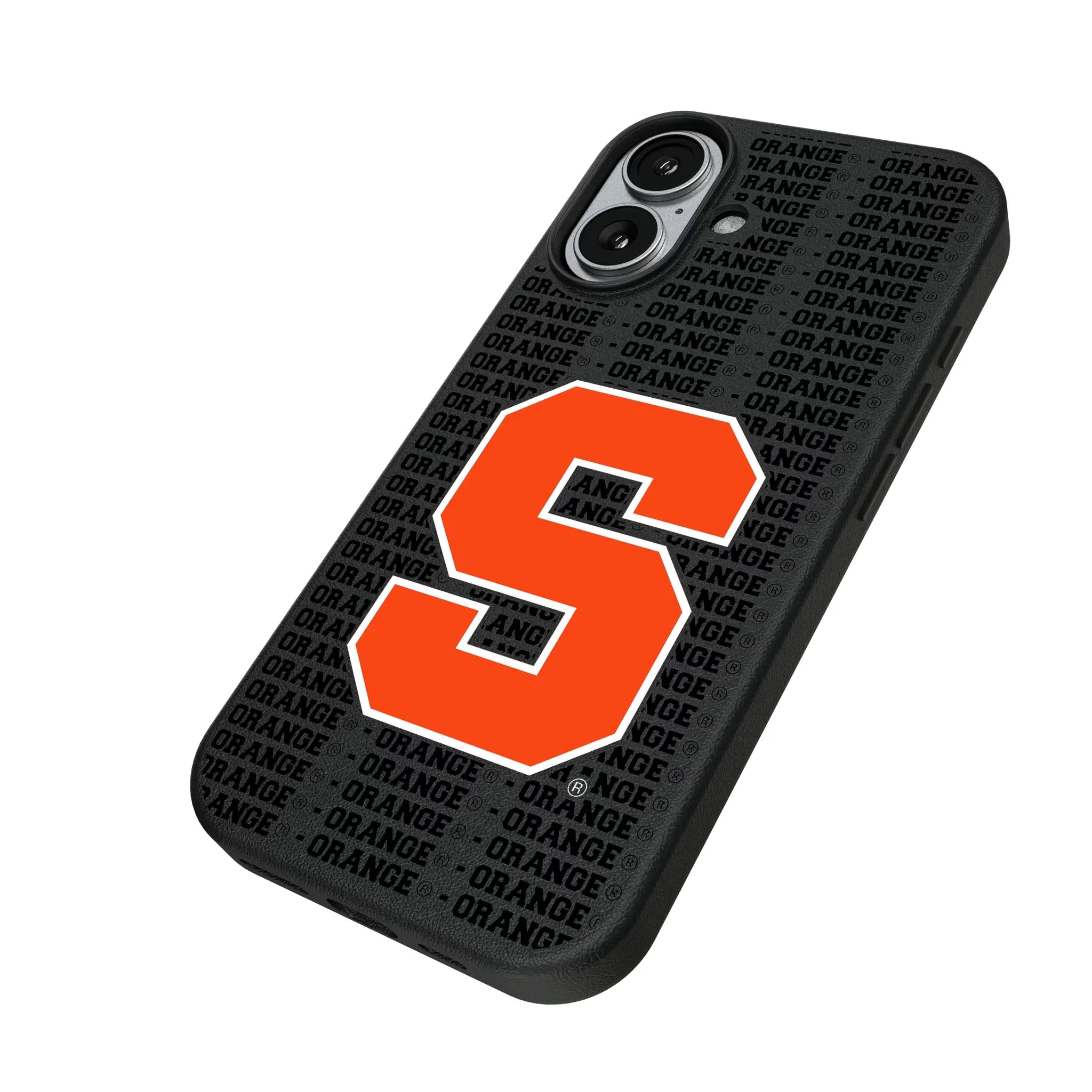 Syracuse University Orange Text Backdrop iPhone MagSafe Compatible Phone Case for Apple iPhone - Isometric View#Device_iPhone 17