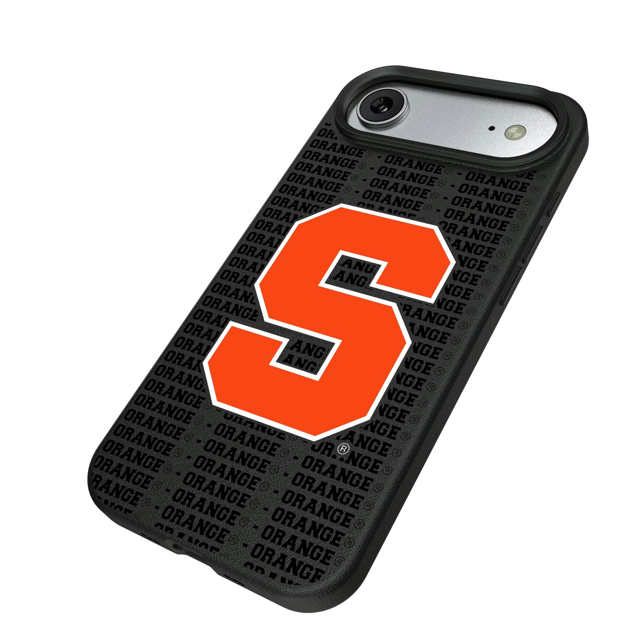 Syracuse University Orange Text Backdrop iPhone MagSafe Compatible Phone Case for Apple iPhone - Isometric View#Device_iPhone Air